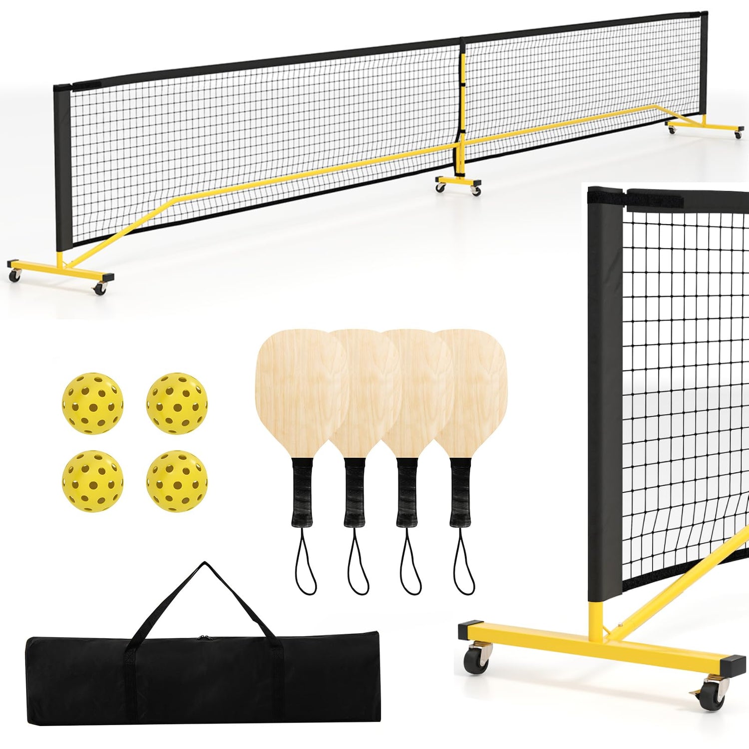 GYMAX Pickle Ball Net System with 6 Wheels