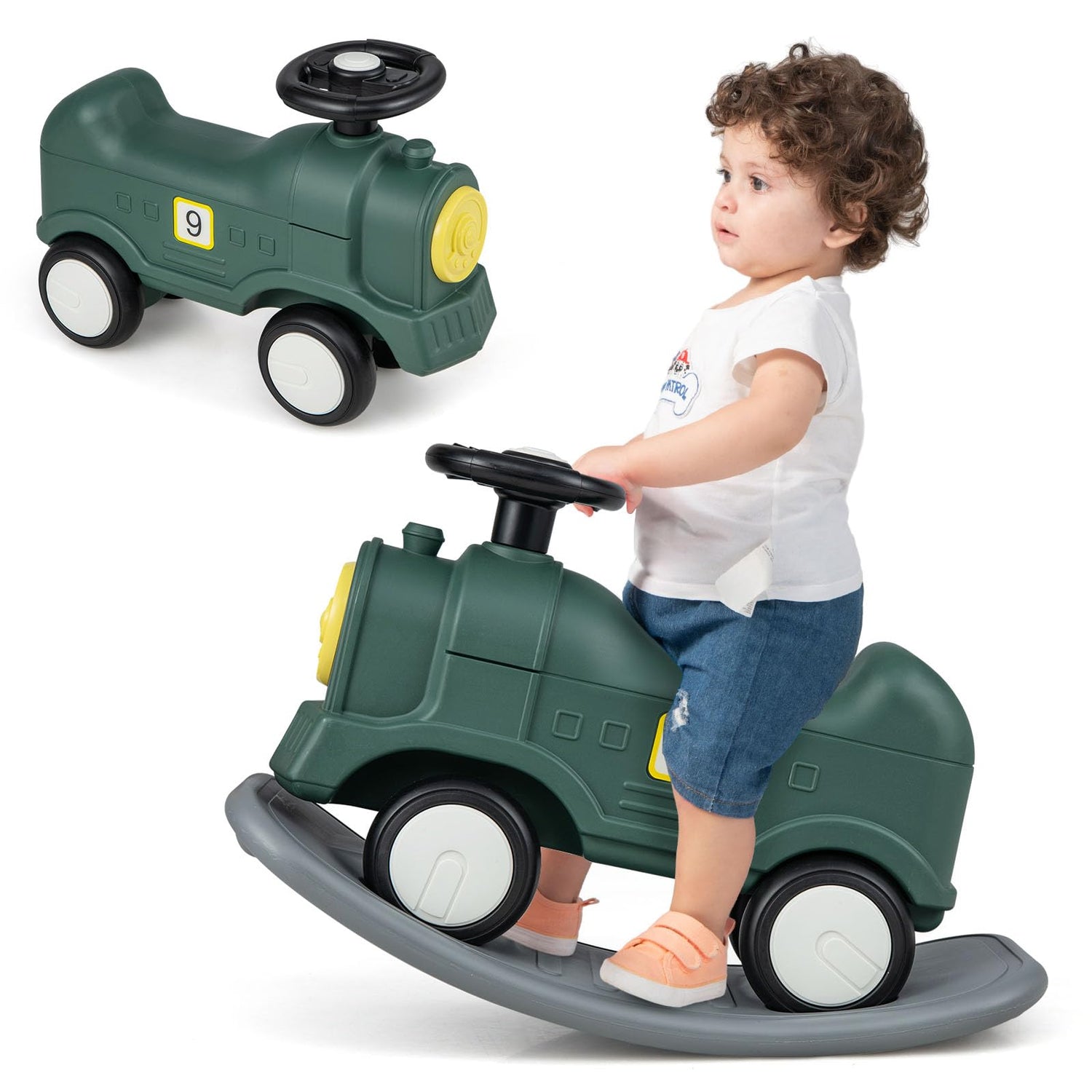 GYMAX Kids Rocking Horse, 3 in 1 Toddler Ride On Car with Detachable Balance Board