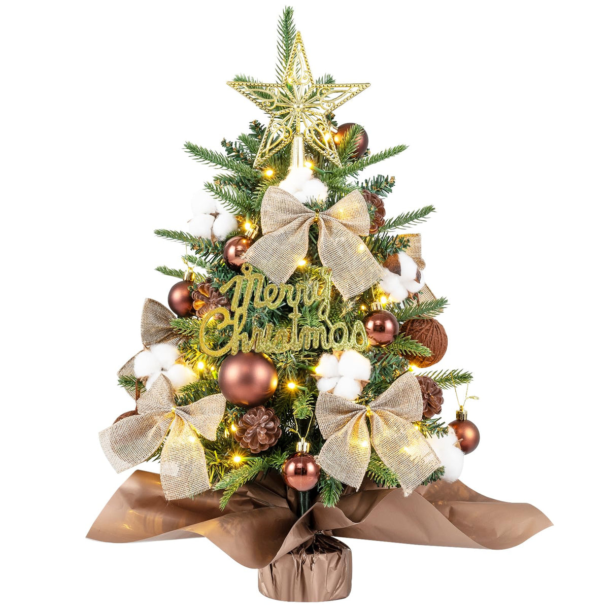 60CM Pre Lit Christmas Tree, 2FT Table Top Artificial Xmas Tree