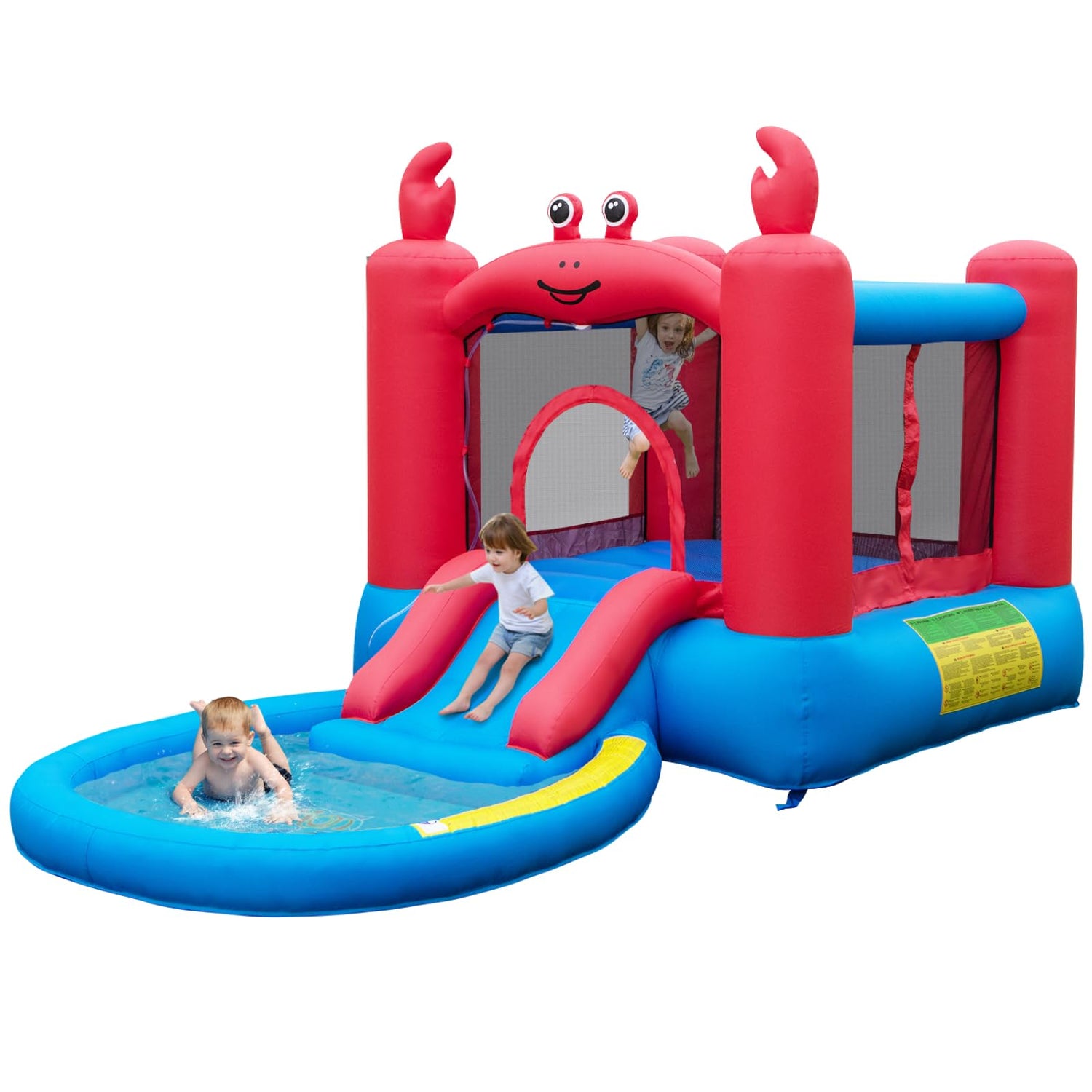 GYMAX Inflatable Jumping House with Slide, Round Ball Pit Pool