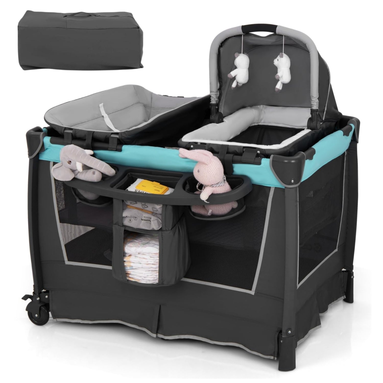 GYMAX Foldable Infant Crib with Changing Table