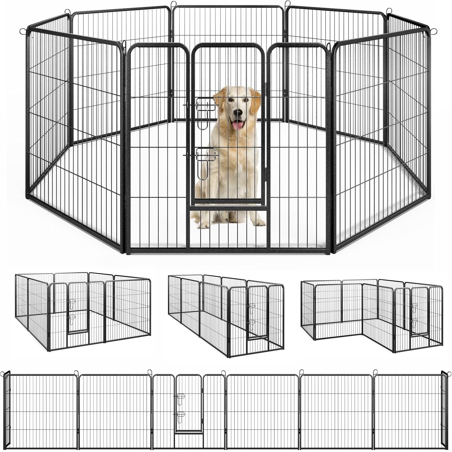 GYMAX Dog Playpen Outdoor Indoor, 8 Panel 80cm Height Metal Dog Fence for Puppies Small Dogs (Black, 79 x 80cm, 8)