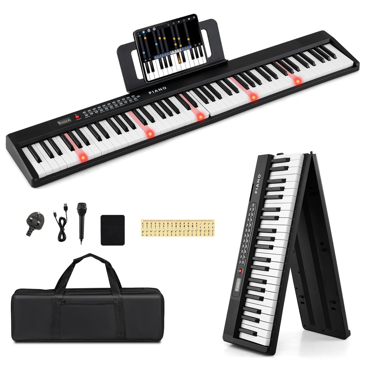 88 Key Foldable Piano Keyboard with MIDI Wireless Connection and Microphone