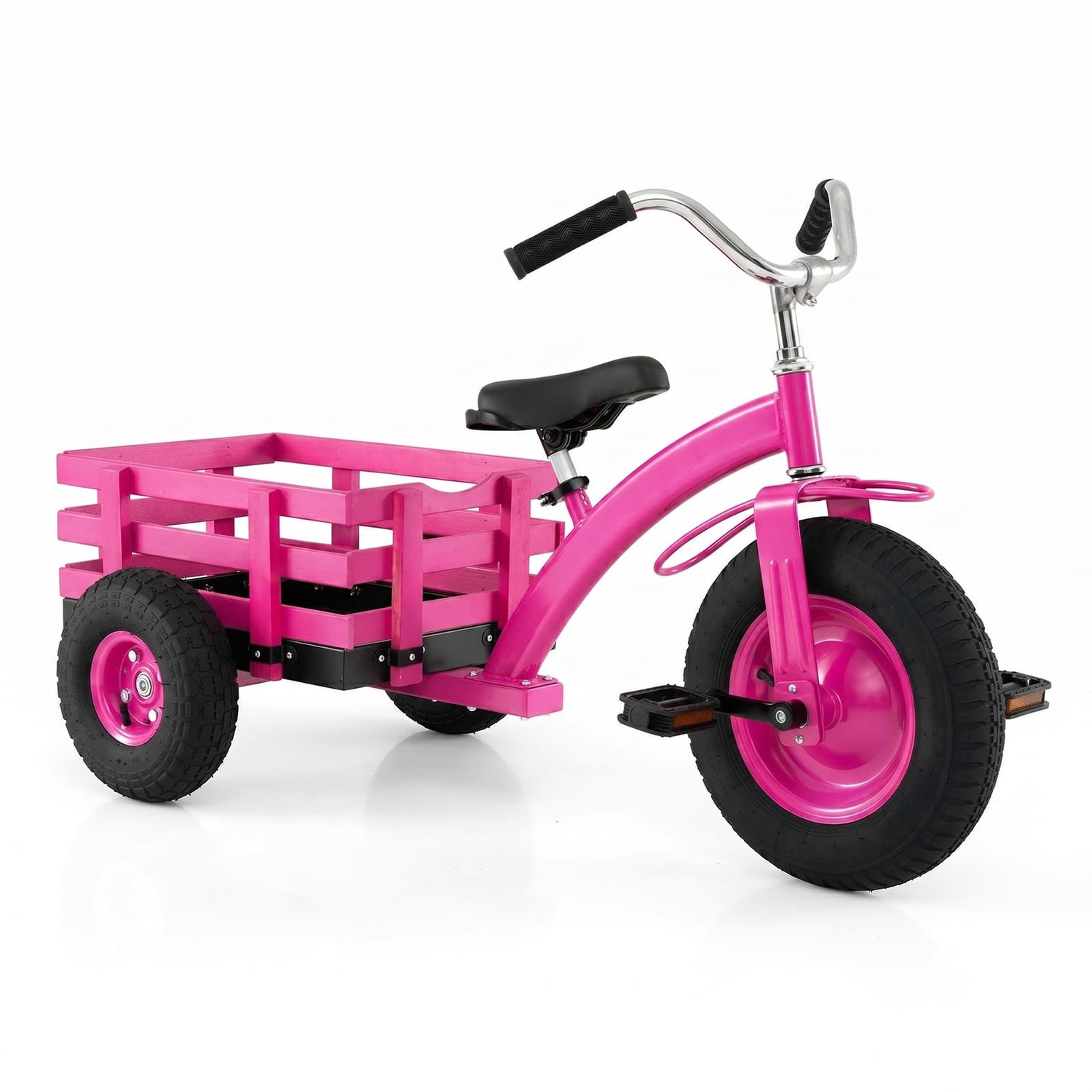 Kids Tricycle, Carbon Steel Toddler Trike with Inflatable Rubber Tires, Adjustable Handlebar & Seat