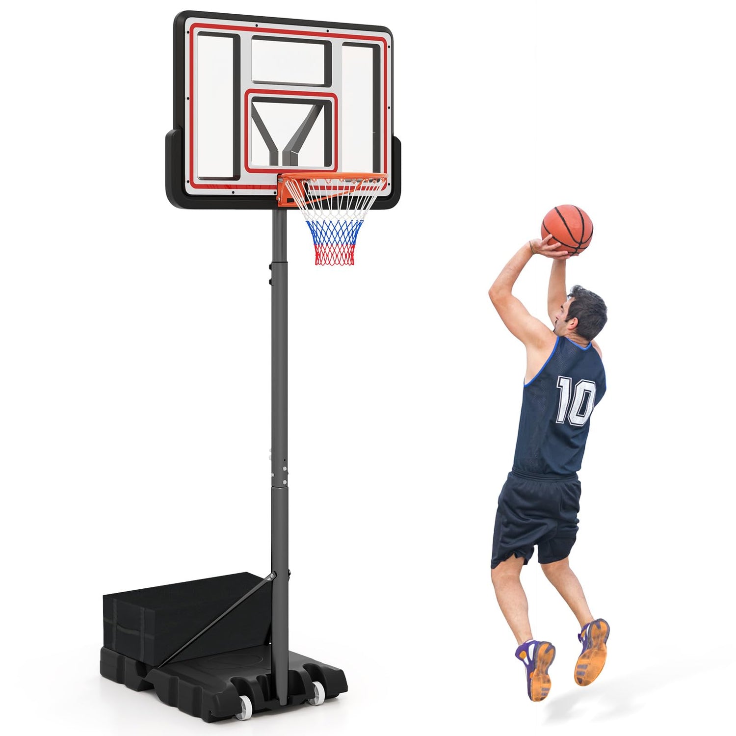 GYMAX 7.4-10FT Height Adjustable Portable Basketball Goal