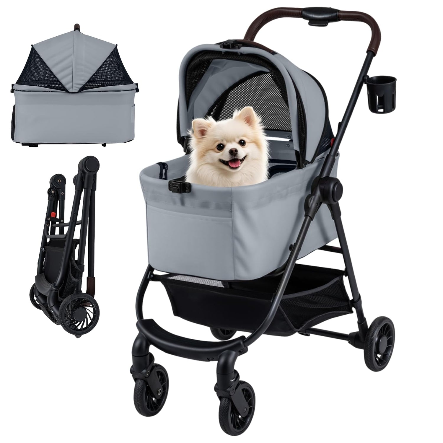 3 in 1 Folding Dog Pram with Detachable Car Seat Carrier