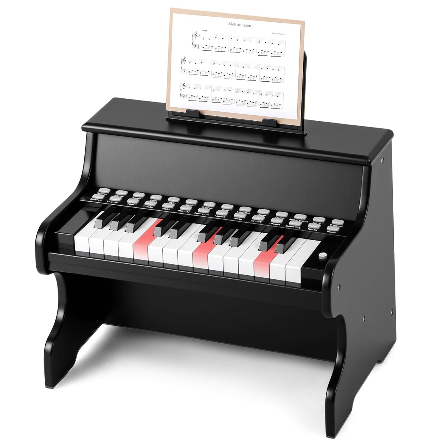 Wooden Kids Piano Keyboard 25 Keys Digital Piano with Music Stand Music Learning Gift for 3+ Kids