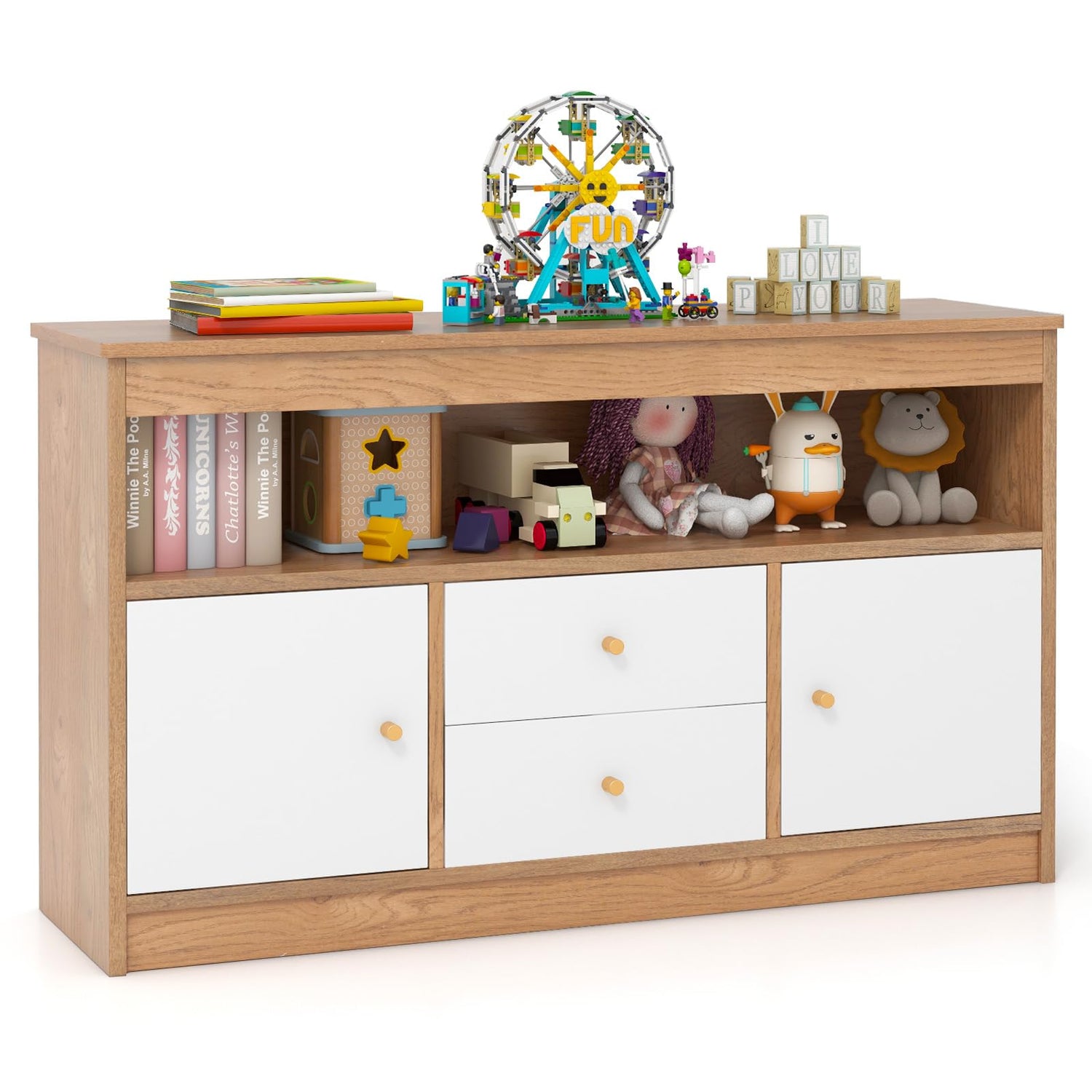 GYMAX Kids Storage Cabinet, Wooden Children Bookcase with Open Shelf