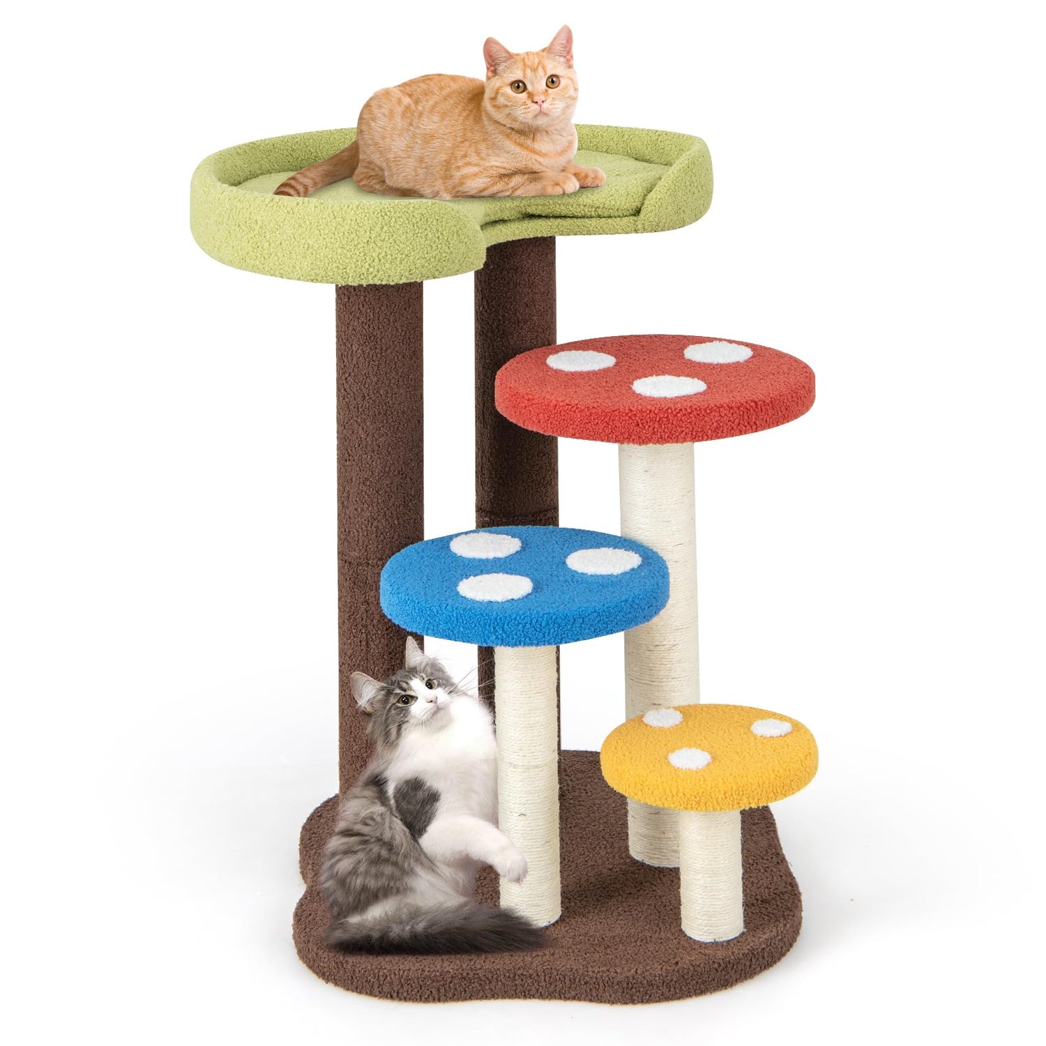 GYMAX Cat Tree, 94cm Mushroom Cat Climbing Tower with Scratching Posts, Padded Top Perch