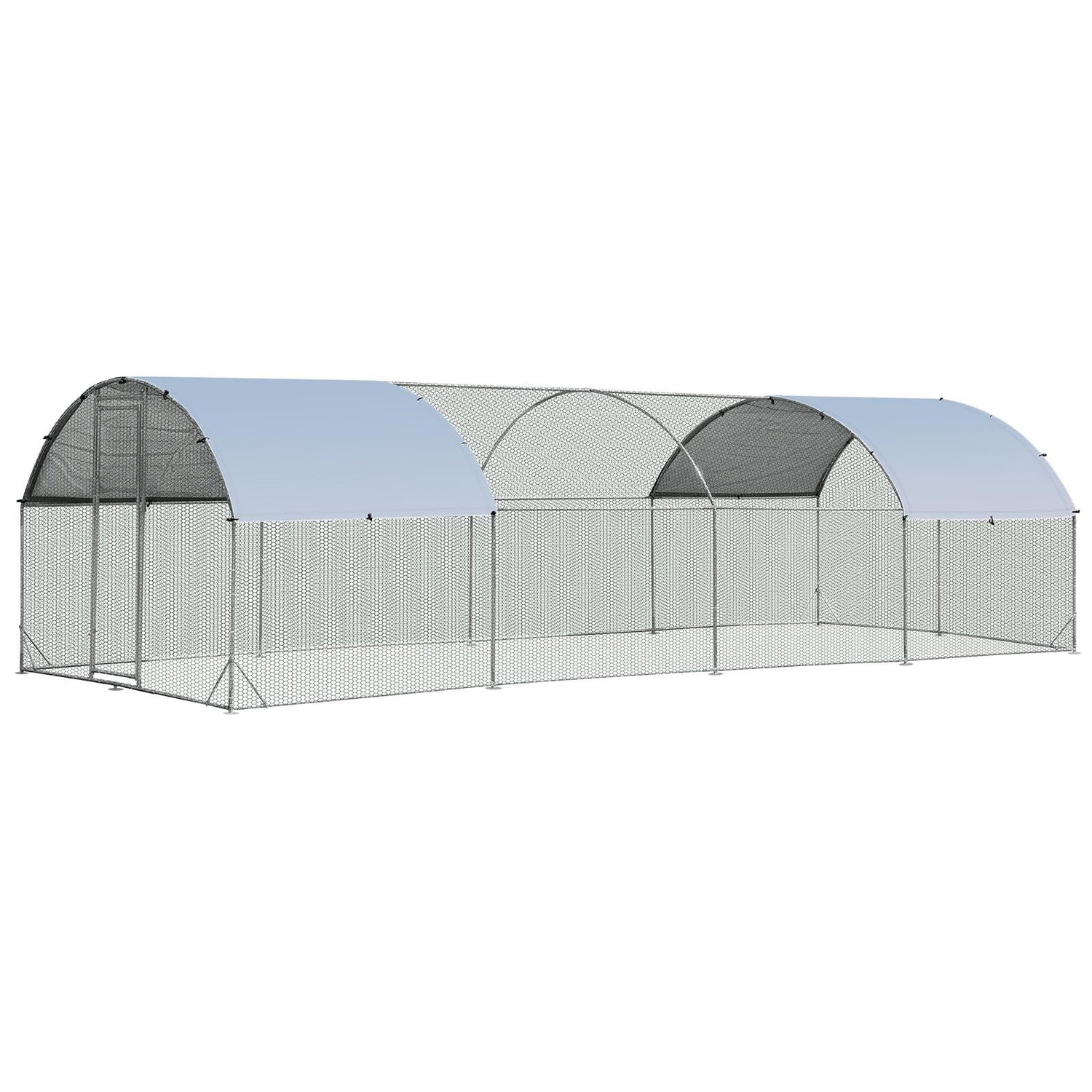 GYMAX Walk In Chicken Coop, Large Round-Shaped Hen Poultry House with Waterproof and Sun Protection Cover (Round-Shaped, 280 x 760 x 195cm)