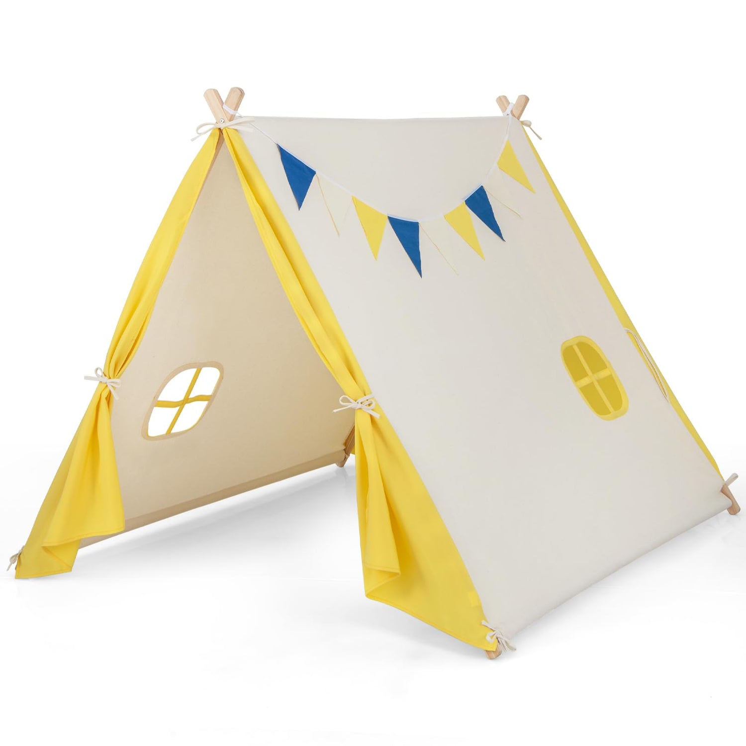 GYMAX Kids Play Tent, Wooden Children Large Playhouse Tent