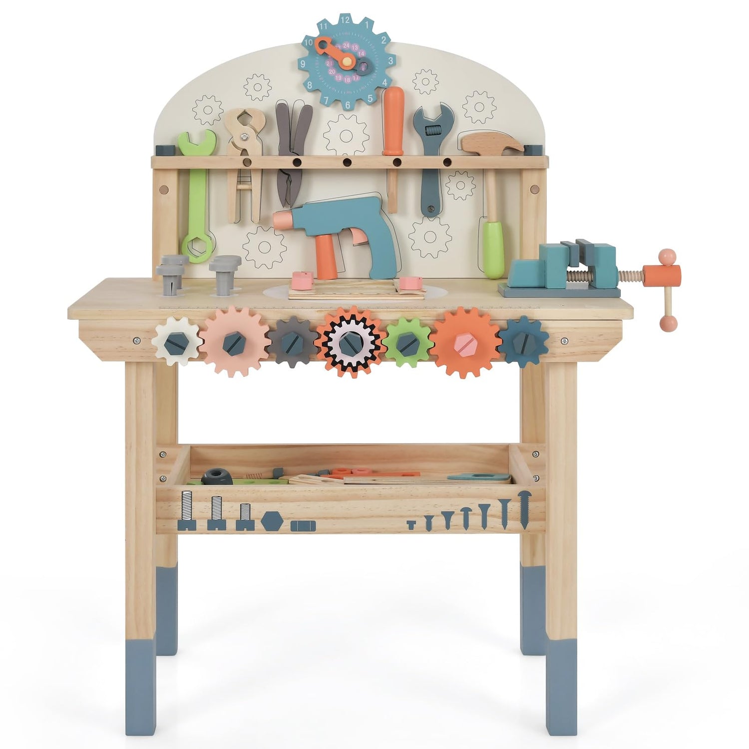 GYMAX Kids Workbench, Wooden Children Play Workbench with 8 Tools Toy, 53 Accessories