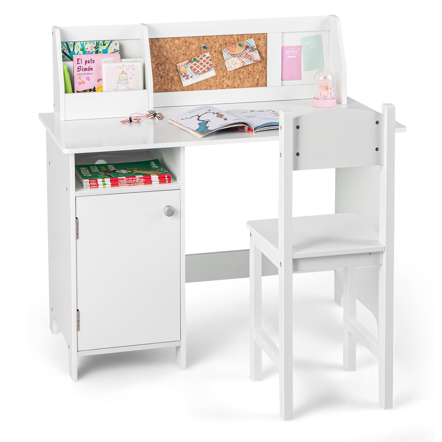 GYMAX Kids Desk and Chair Set, Wooden Children Table with Chair