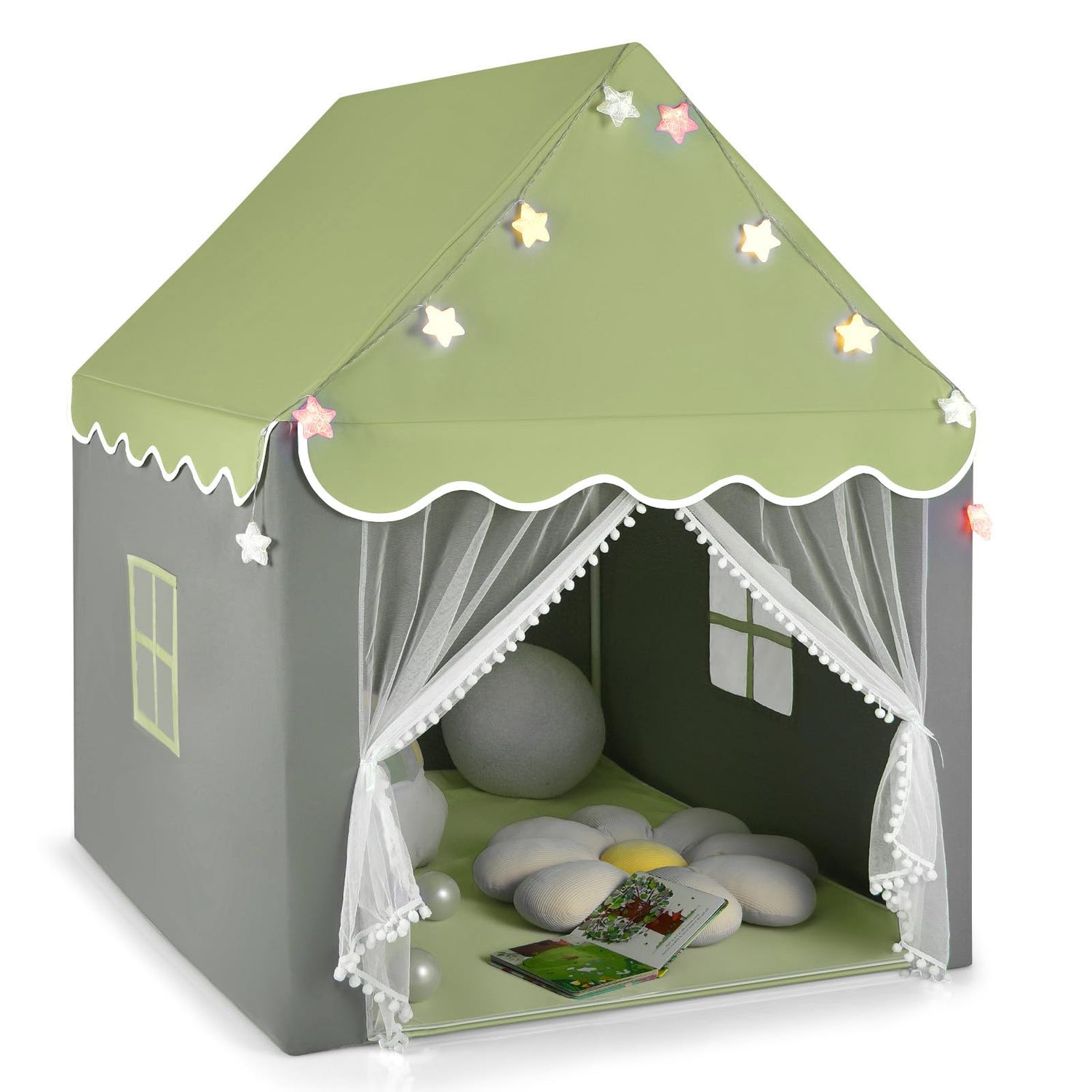 GYMAX Kids Tent, Fairy Play Castle with Washable Mat