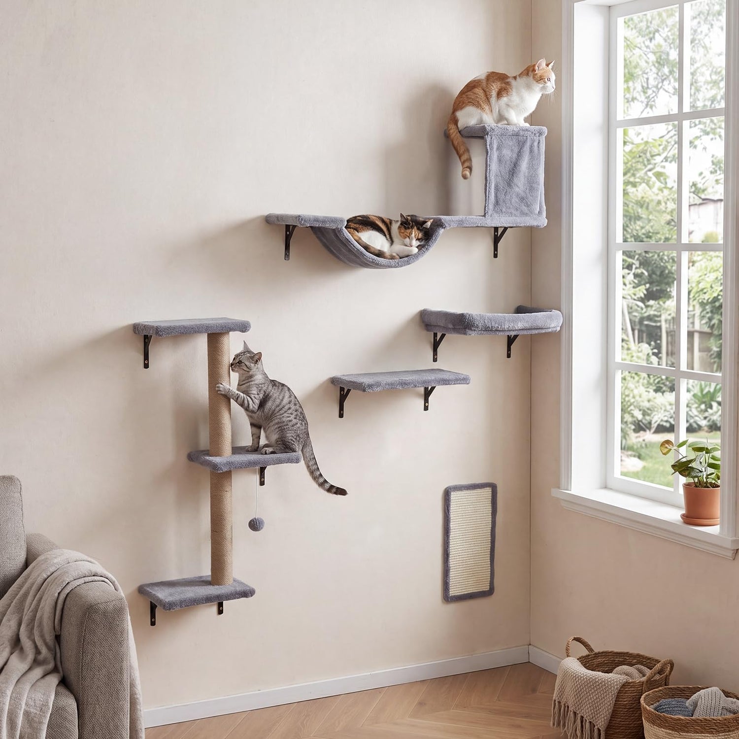 Wall Mounted Cat Tree, 5-in-1 Cat Climbing Wall Set