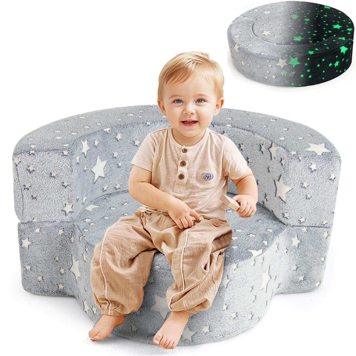 GYMAX 2 in 1 Kids Sofa Chair, Glow in the Dark Children Couch