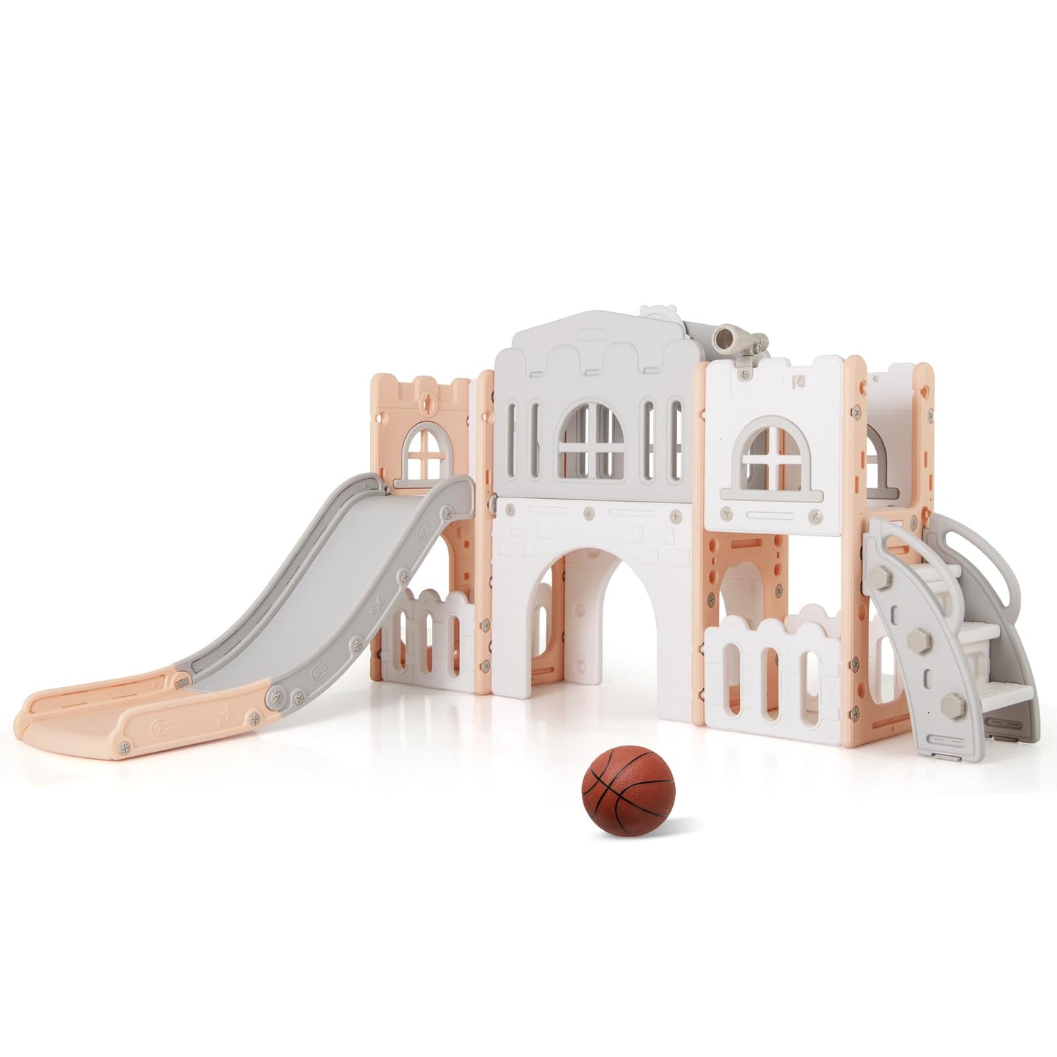 All in 1 Toddler Slide Playset Freestanding Kids Slide with Tunnel