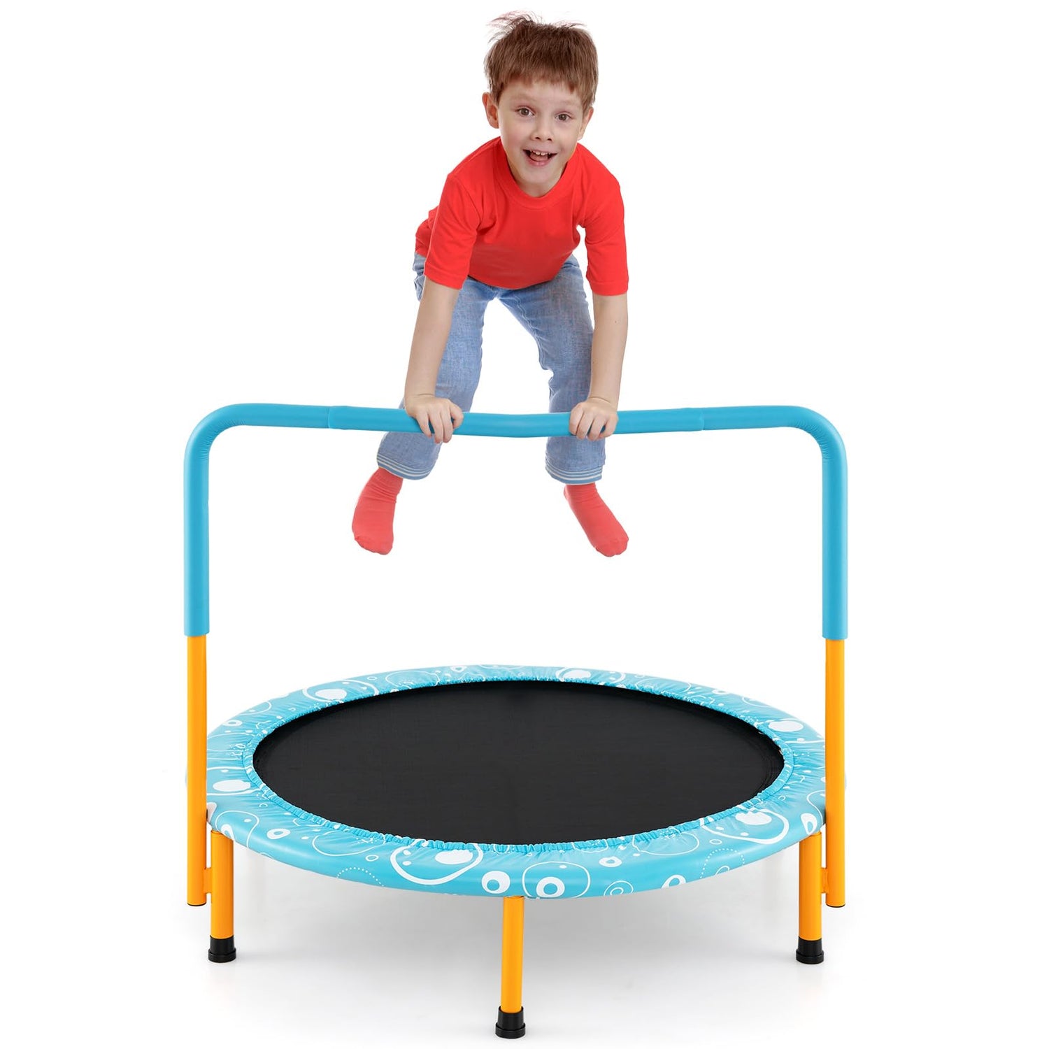 GYMAX Kids Trampoline with Handle, 36’’ Foldable Rebounder