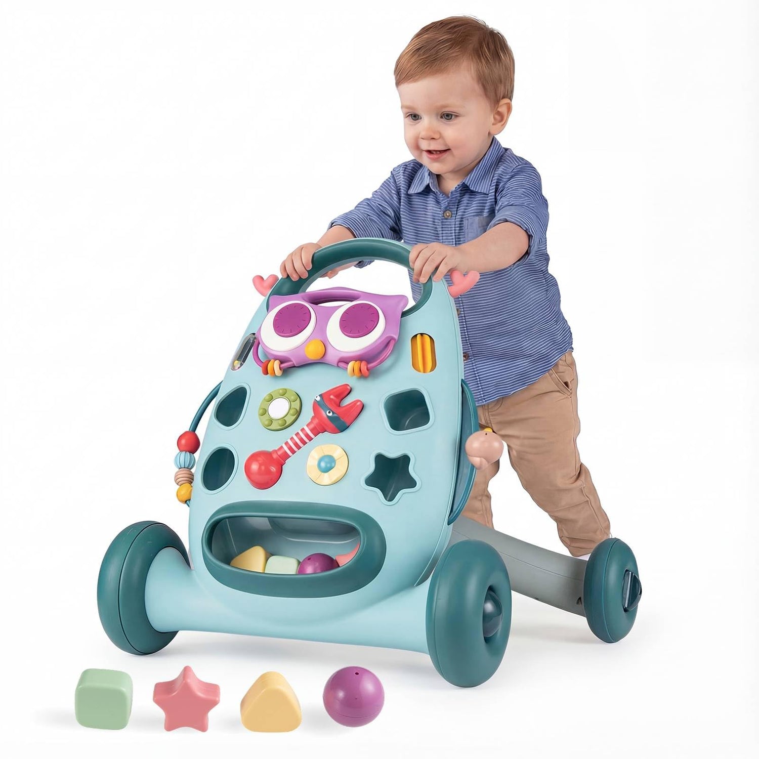 2 in 1 Montessori Baby Walker - Blue Owl & Pink Monster