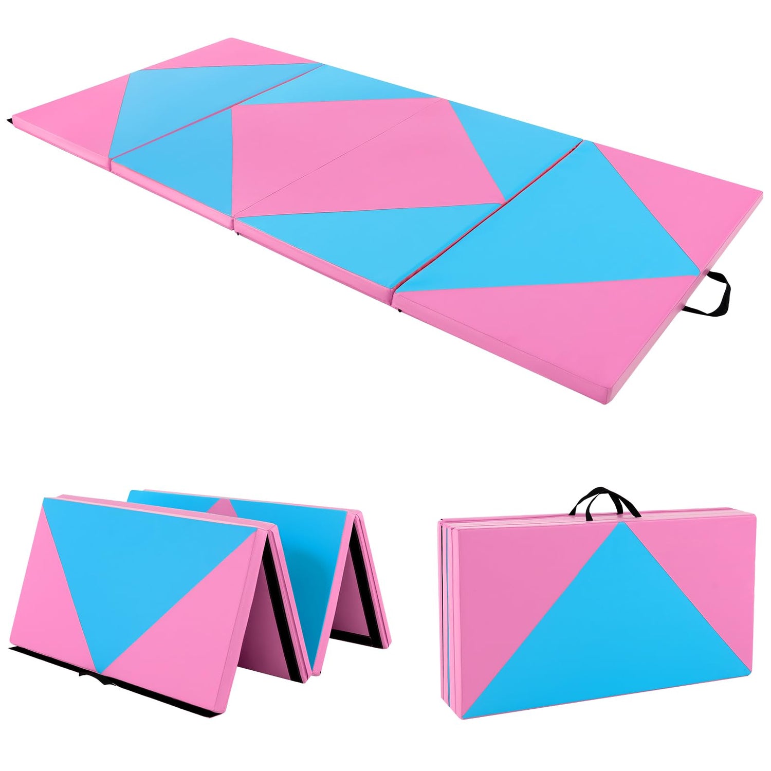 GYMAX Foldable Gymnastics Mat, 8FT x 4FT Extra Thick Tumbling Mat with Carry Handles