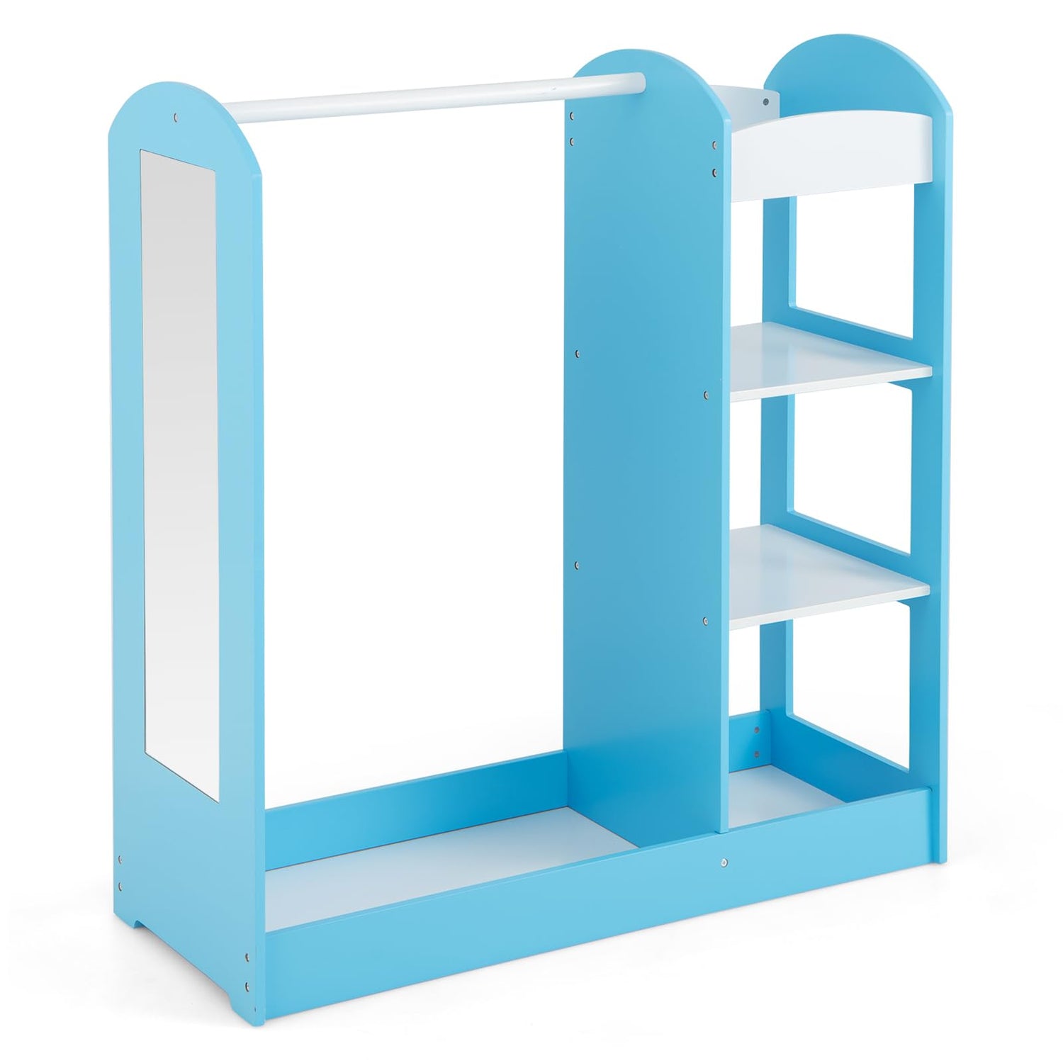 GYMAX Kids Dress up Storage, Wooden Children Wardrobe with Mirror