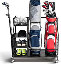 GYMAX Golf Storage Rack, Extra Large Golf Bag Stand with 4 Lockable Universal Wheels