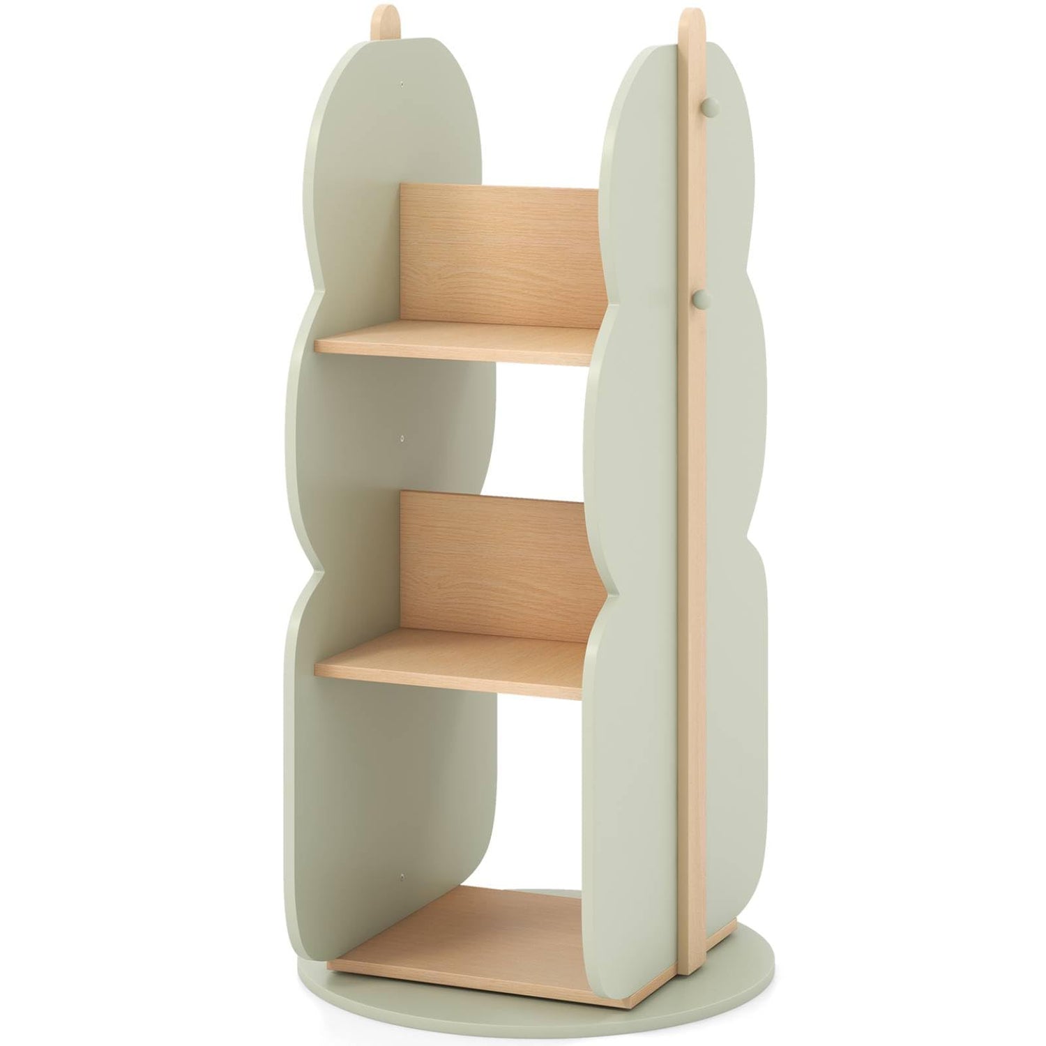 GYMAX 3-Tier Kids Bookcase, 360°Rotating Wooden Children Bookshelf