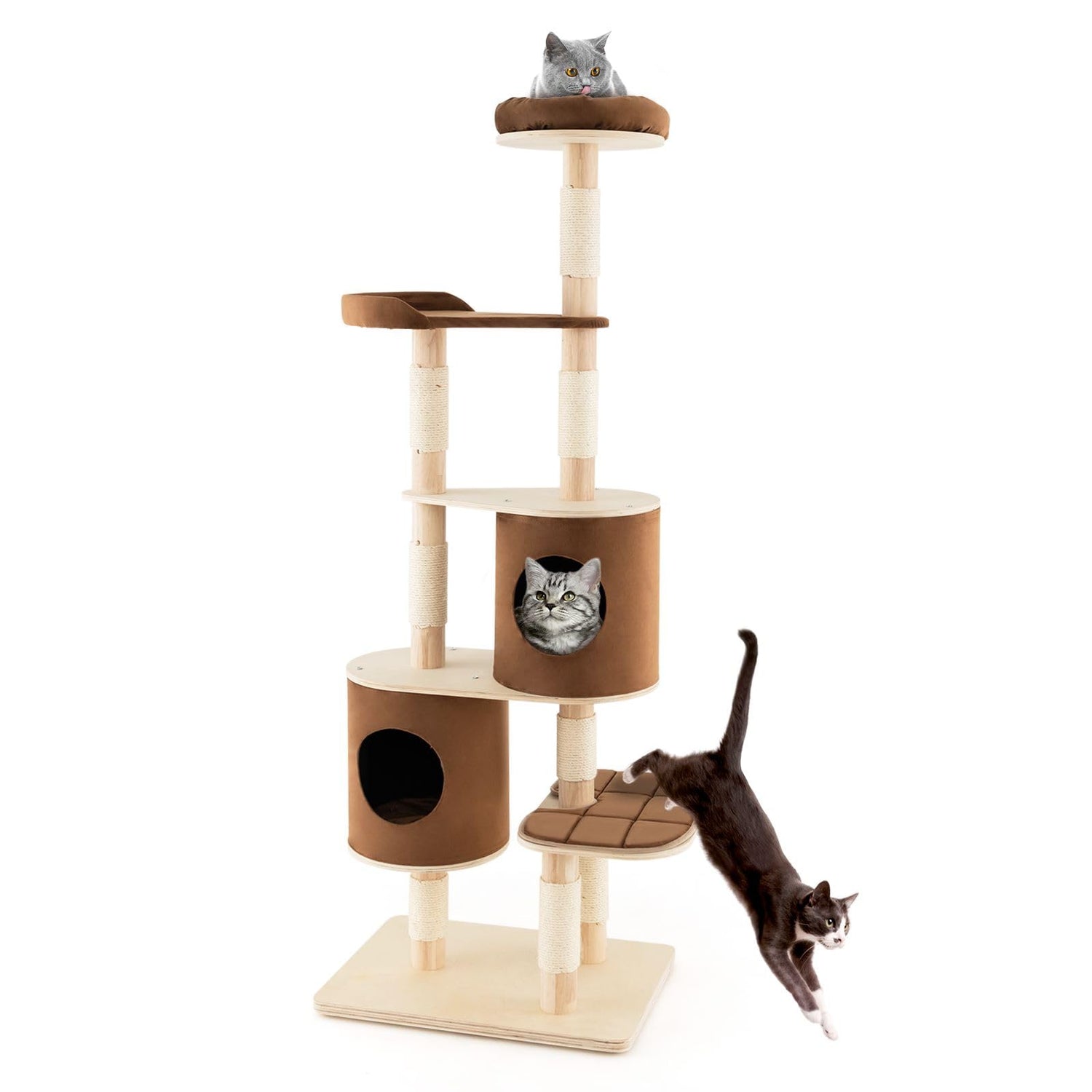 GYMAX Cat Tree, Cats Play Tower House with Plush Perch(Without Ladder)