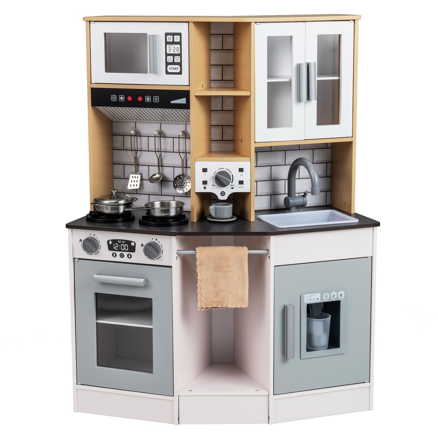 Wooden Kitchen Playset with Sound and Light for Boys Girls