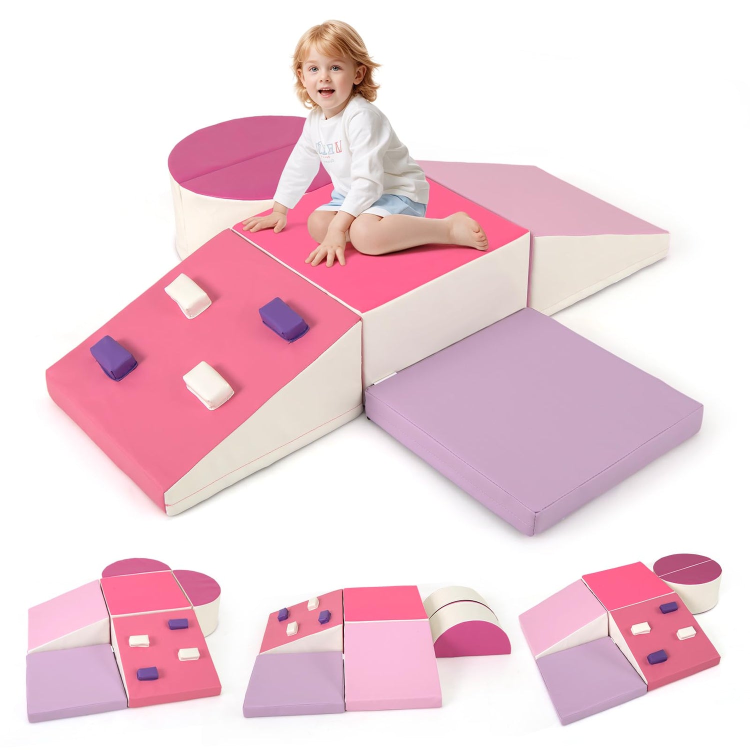 GYMAX Soft Play Equipment for Toddlers, 6 Pieces Kids Activity Set, Baby Soft Foam Blocks Interactive Toy Foam Block Play Set