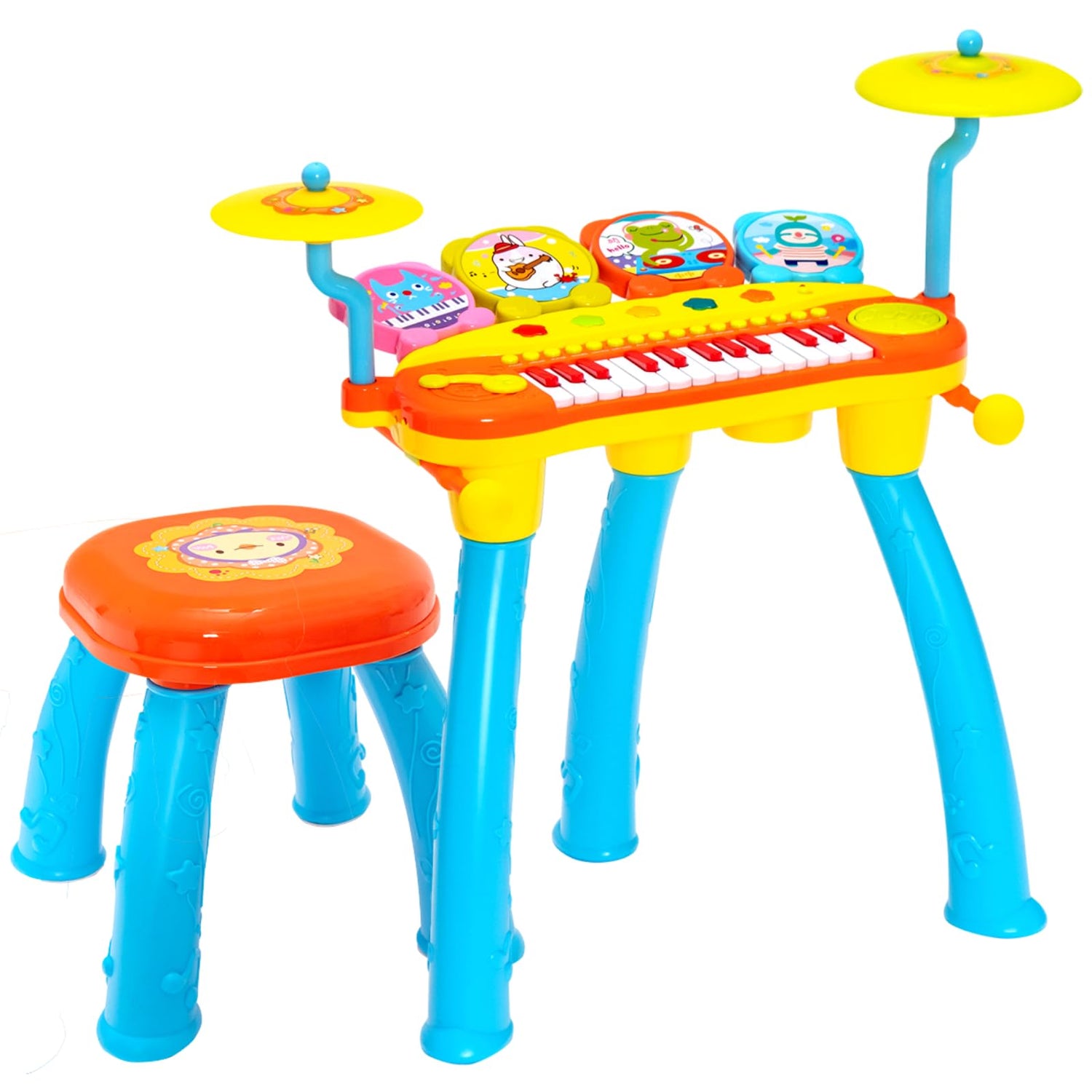 GYMAX Kids Piano and Drum Set, Children Electronic Keyboard Drum Kit with Microphone
