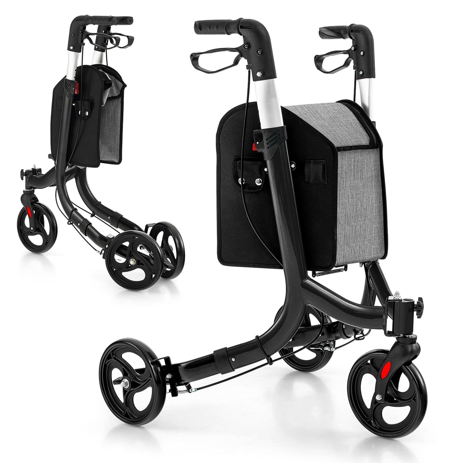 GYMAX Rollator Walkers Foldable 3 Wheel Medical Walking Aid with Adjustable Handle