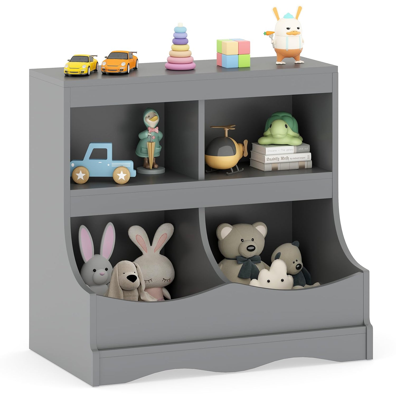 Kids Floor Cabinet Multi-Functional Bookcase -Gray