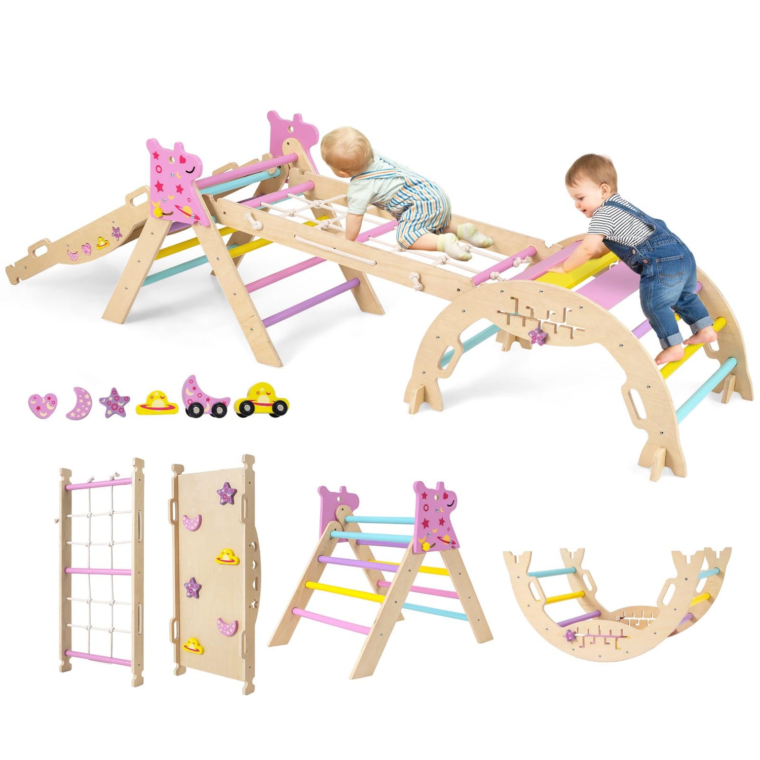 Wooden Montessori Climbing Set with Climbing Rope and Ladder
