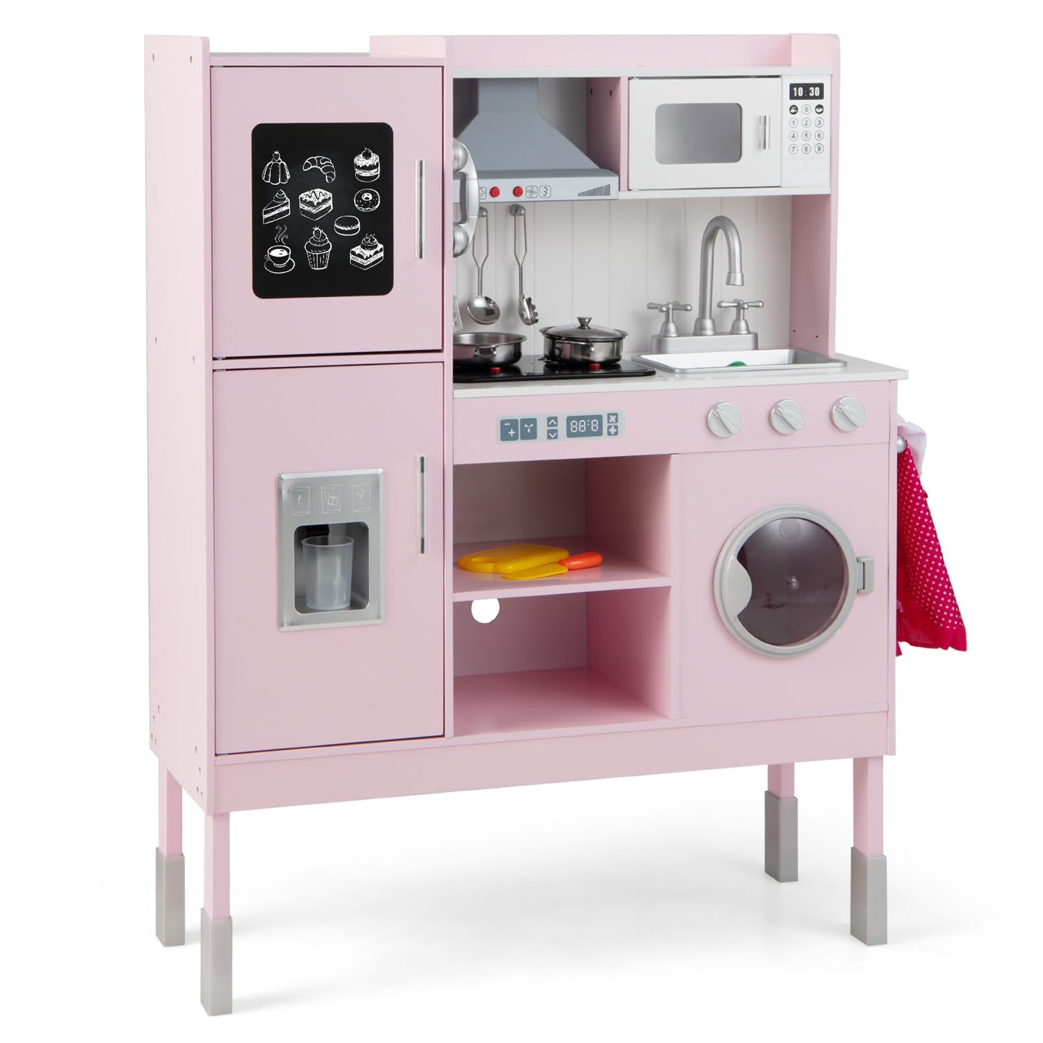 GYMAX Kids Play Kitchen, Wooden Toy Kitchen with Stoves