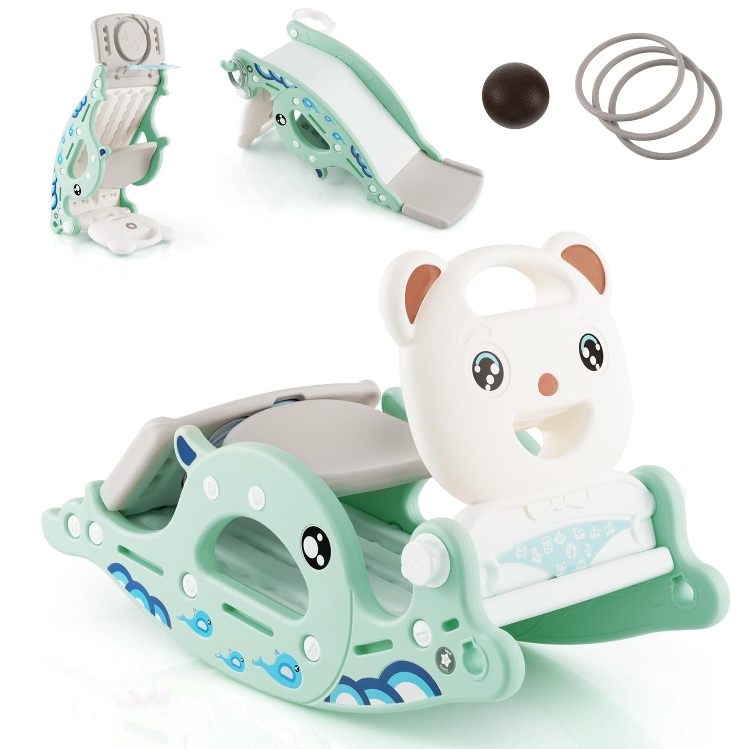 GYMAX Kids Rocking Horse, 4 in 1 Toddler Freestanding Slide