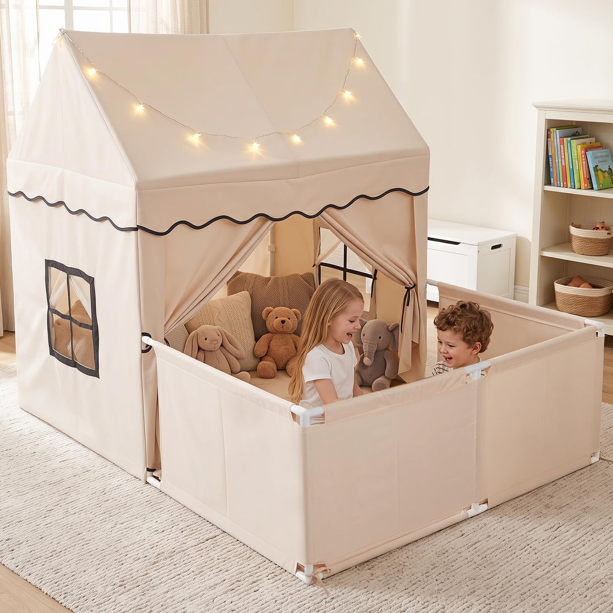 Kids Play Tent with Playpen, Star Lights, Cushion Mat