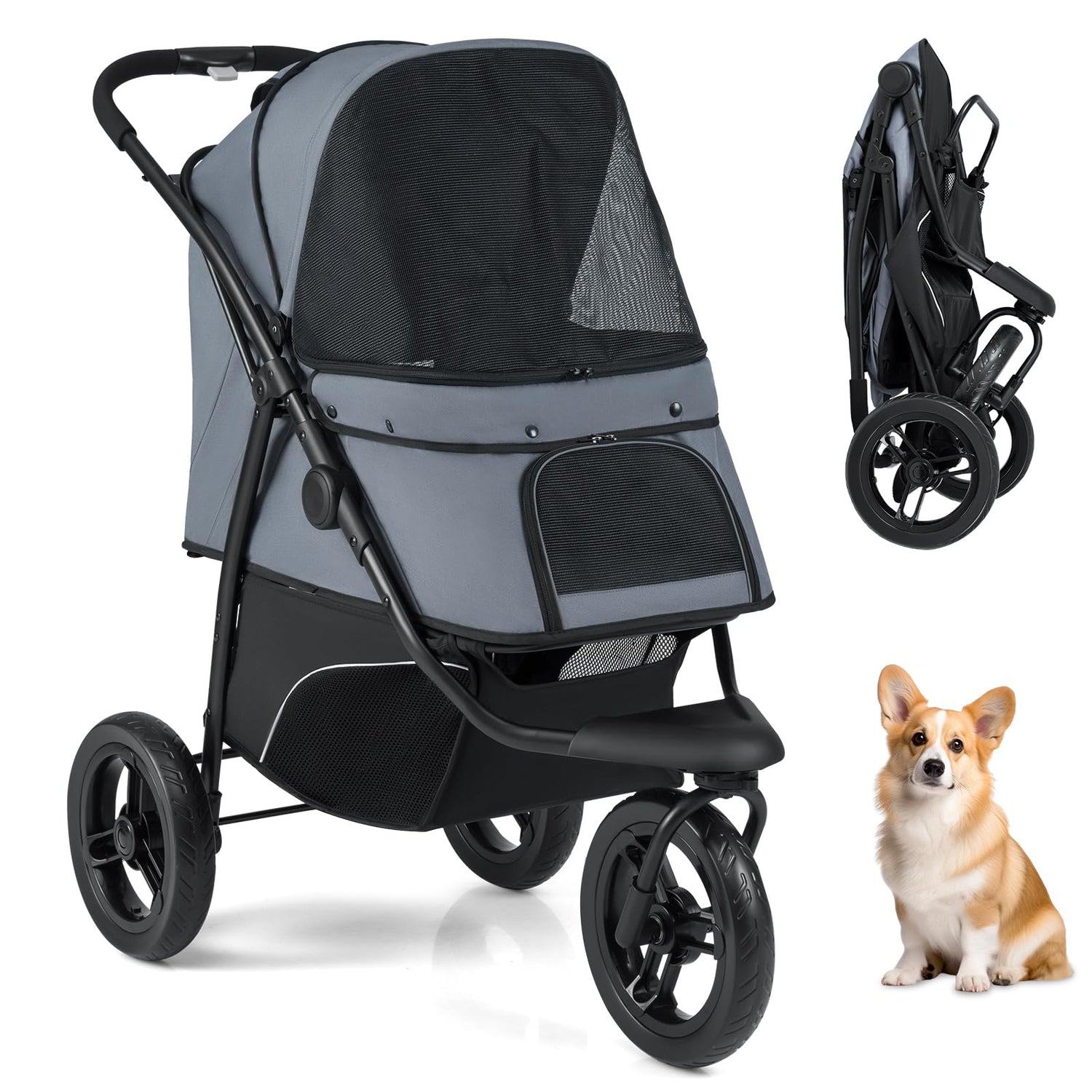 3-Wheel Pet Stroller for Small and Medium Dogs with All-Terrain Wheels