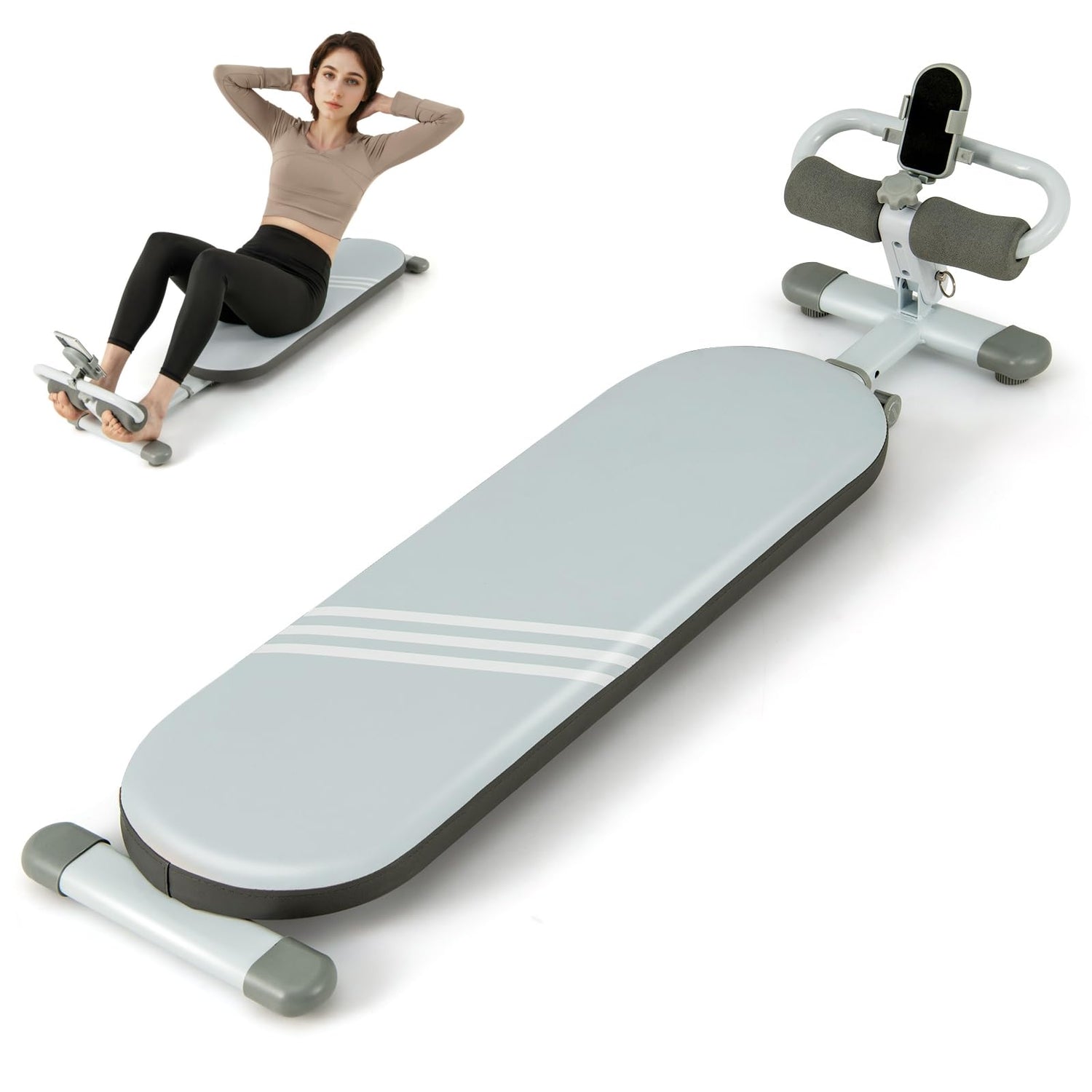 GYMAX Sit Up Bench, Foldable Abdominal Training Workout Bench with 3 Adjustable Angles and Length