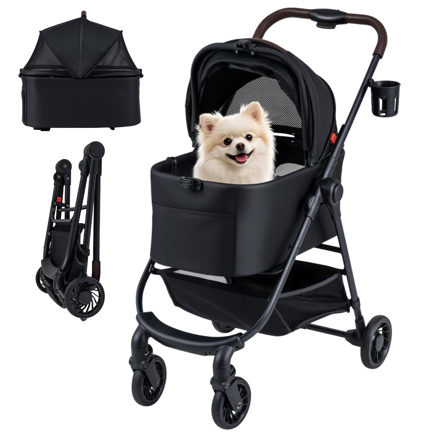 3 in 1 Folding Dog Pram with Detachable Car Seat Carrier