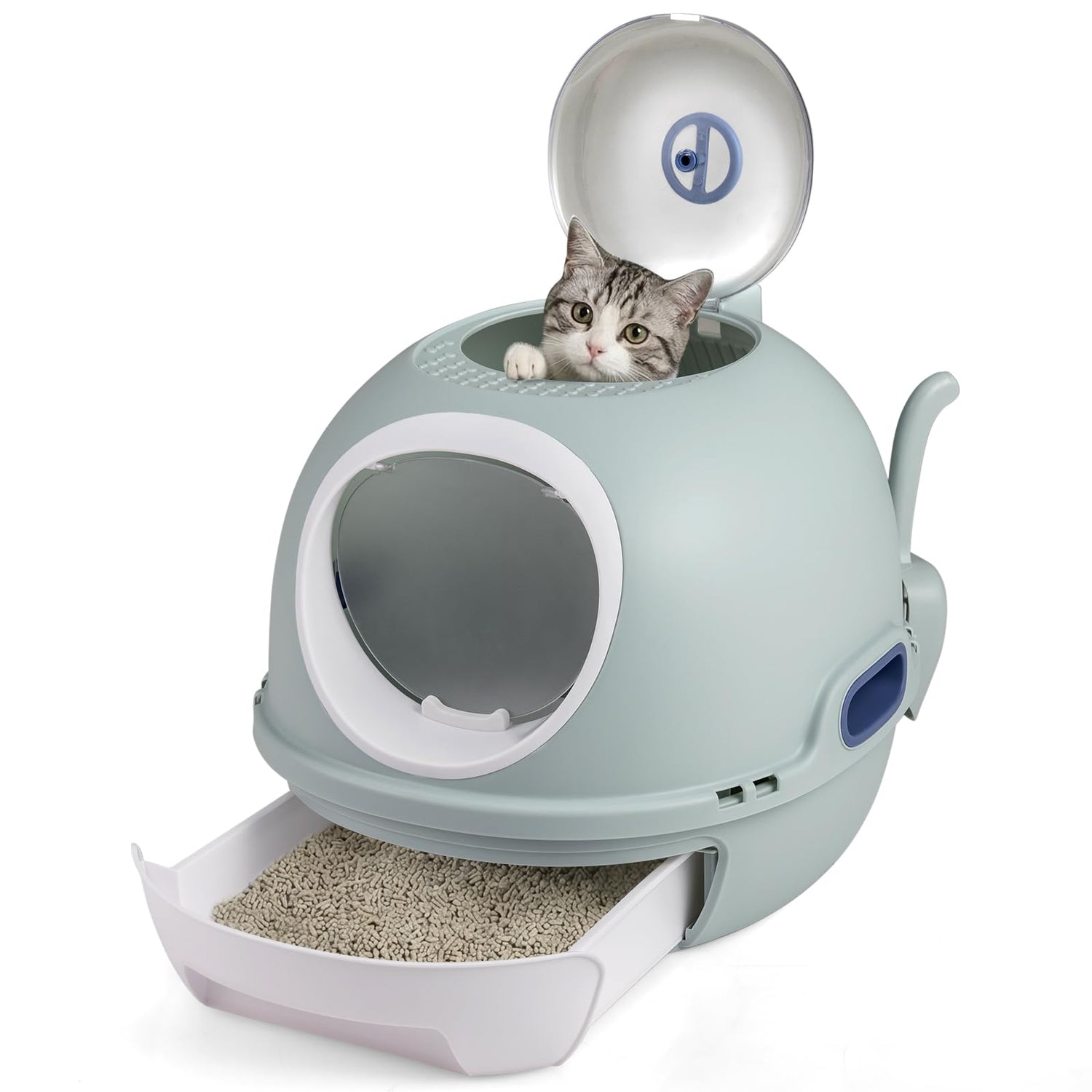 Cat Litter Box with Lid, Helicopter Style Fully Enclosed Cat Toilet with Scoop