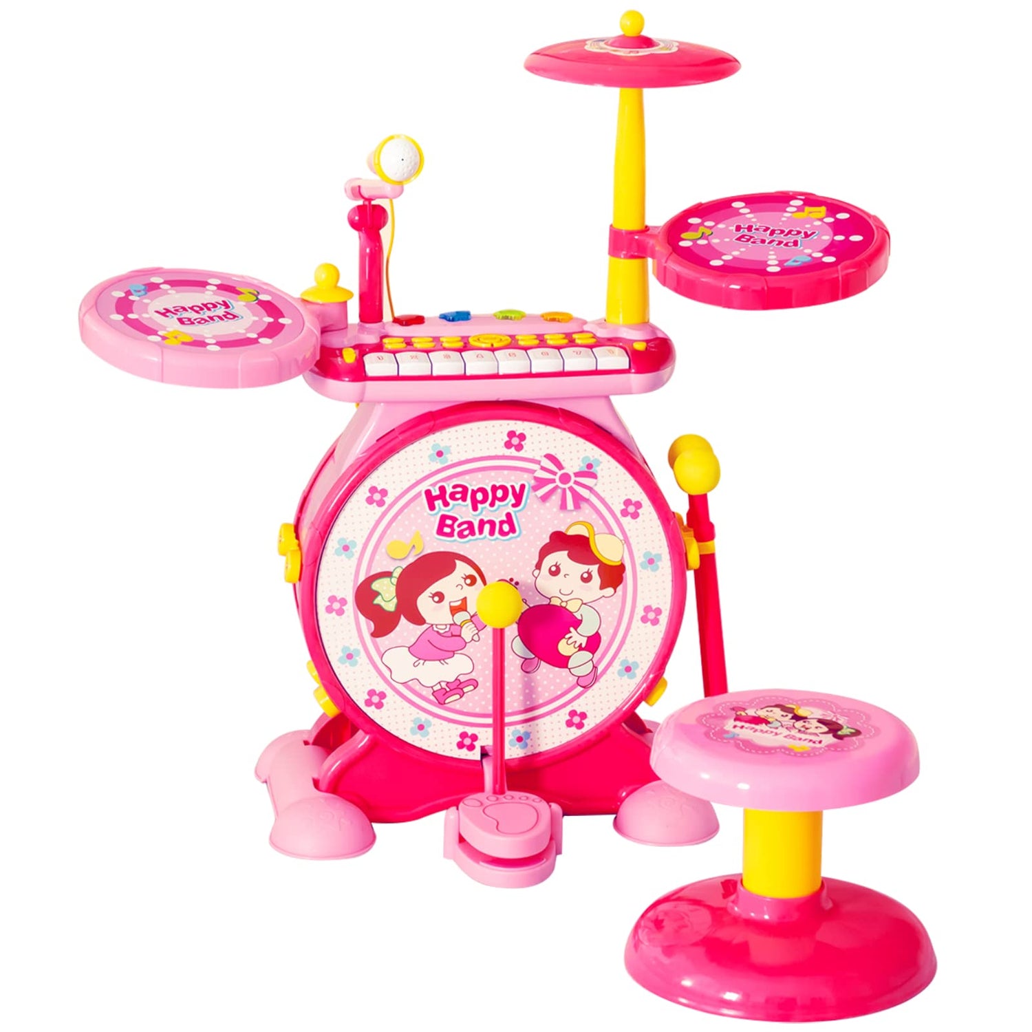 GYMAX Kids Keyboard and Drum Set with Microphone