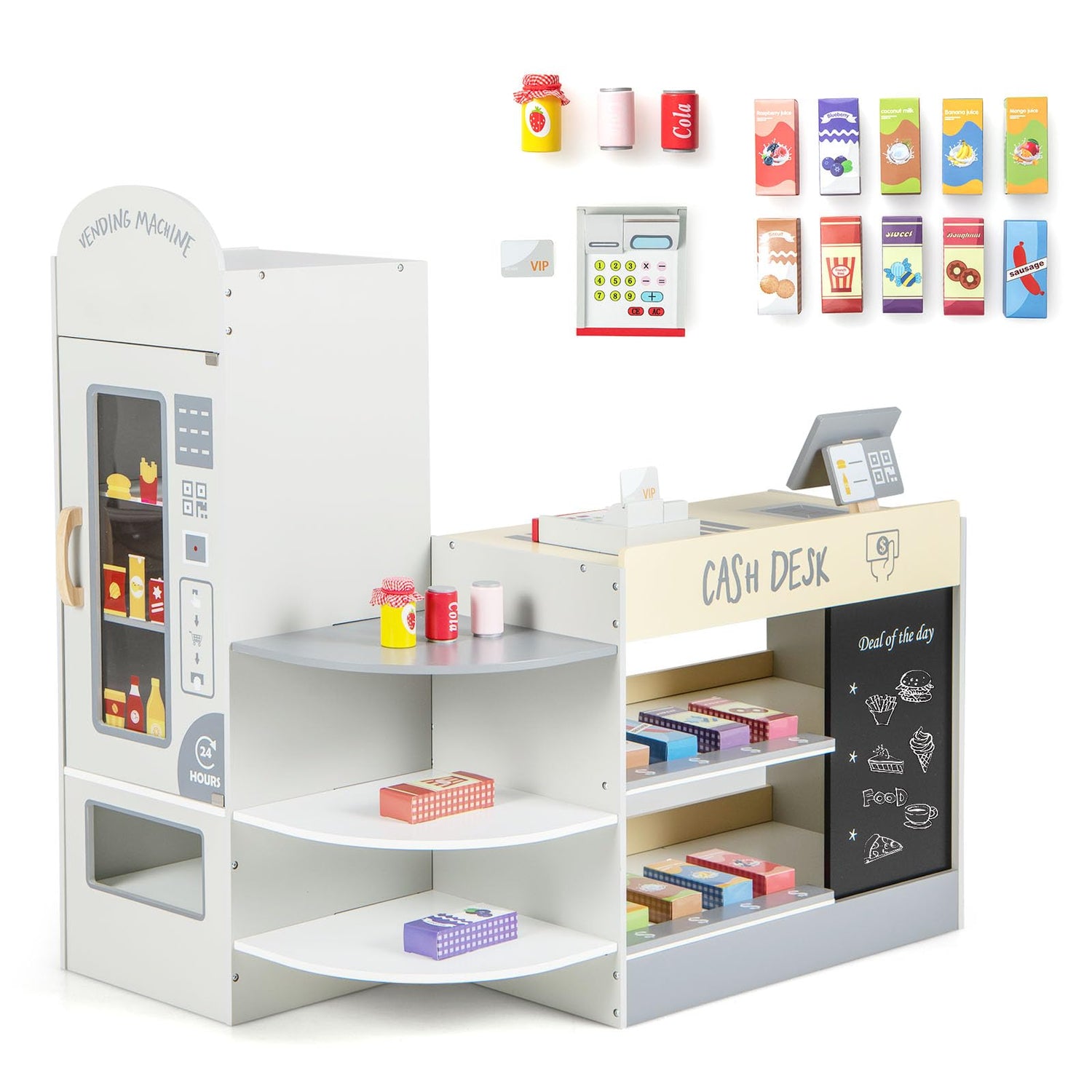 Kids Supermarket Playset with Cash Register for Children Ages 3+