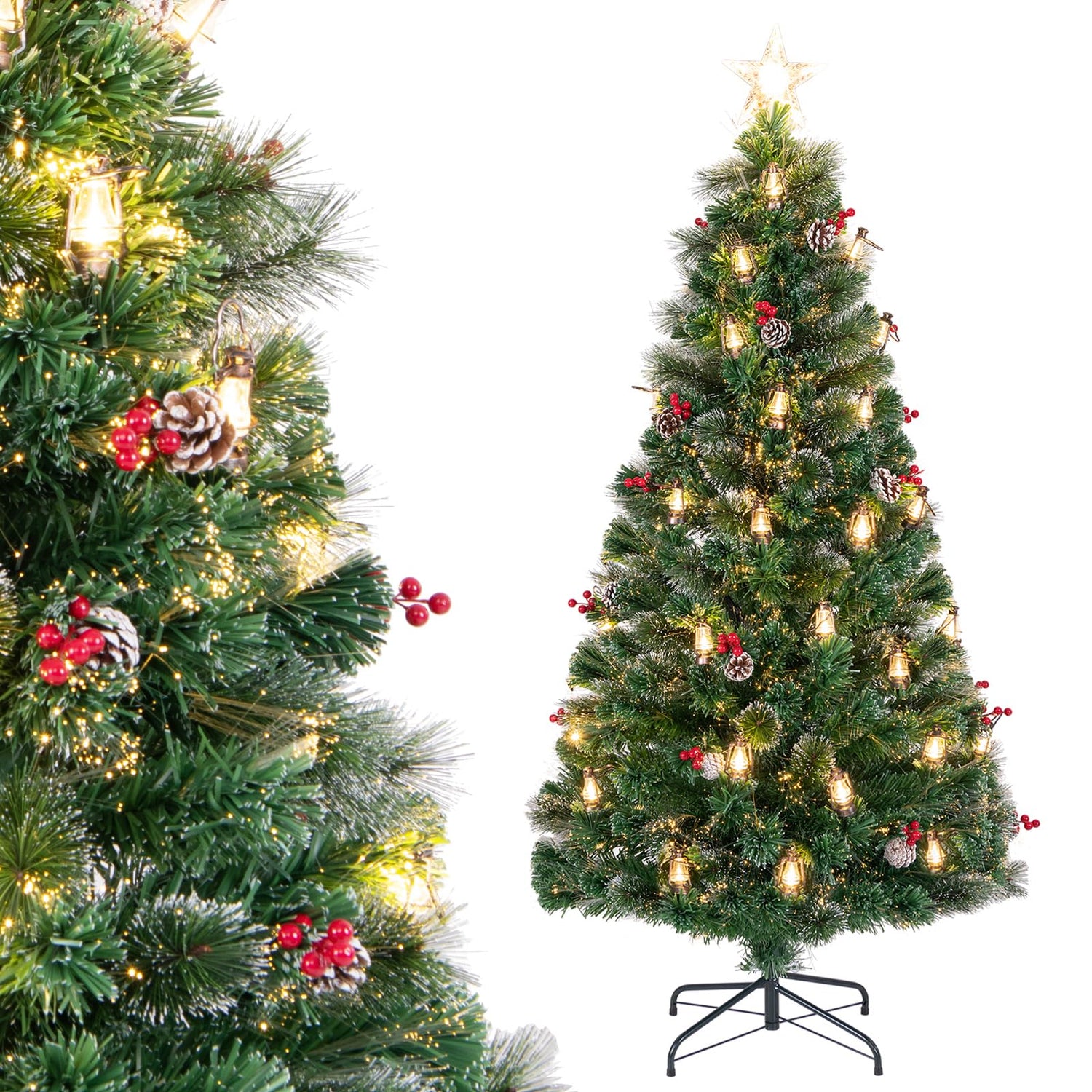 GYMAX 5FT/6FT Pre-lit Fiber Optic Christmas Tree