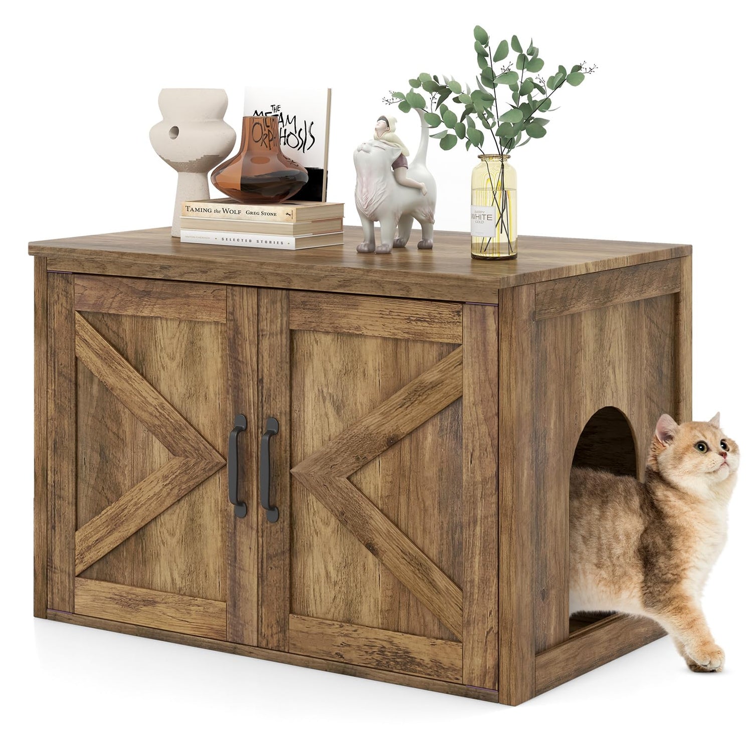 GYMAX Hidden Kitty Washroom Toilet Furniture Storage Cabinet