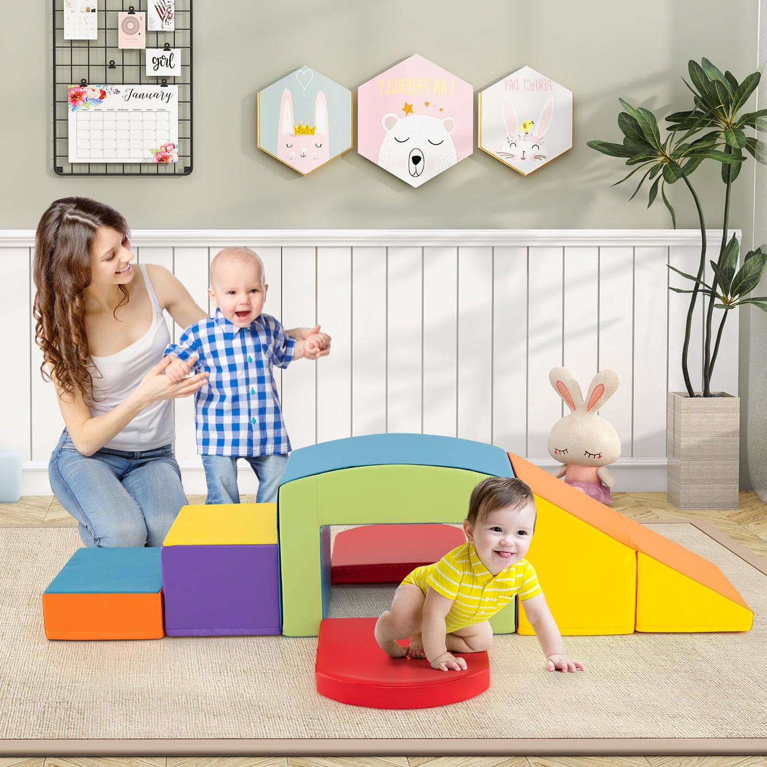 GYMAX Soft Play Equipment for Toddlers, 6 Pieces Kids Activity Set for Climbing