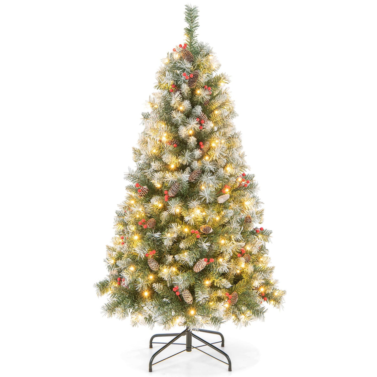 6.5 FT Artificial Xmas Tree with 909 PVC Branch Tips and 420 Warm White LED Lights