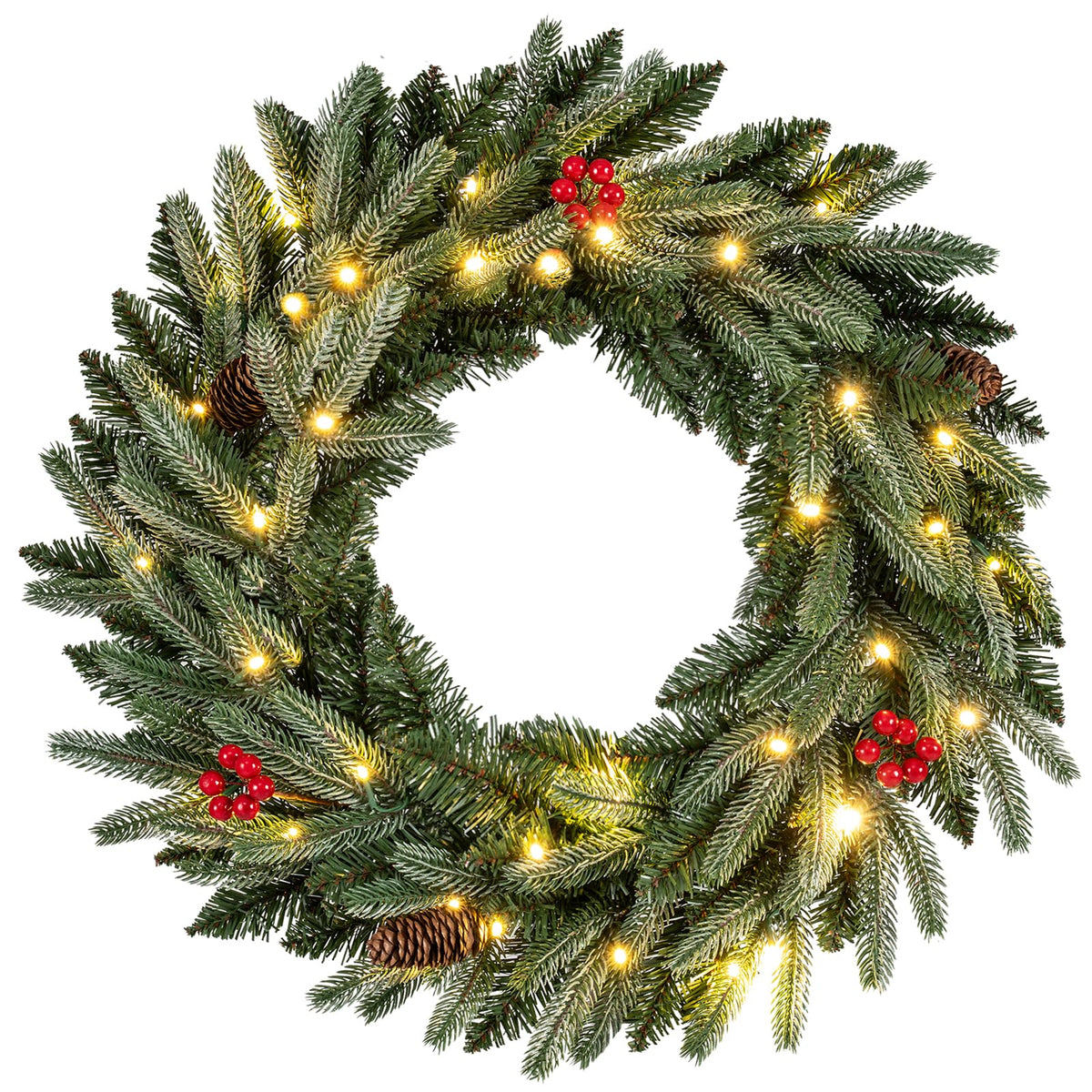 60cm/24inch Pre-Lit Christmas Wreath with LED Lights