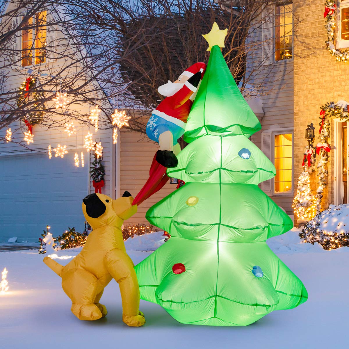 GYMAX 6FT Inflatable Light Up Christmas Tree with LED Lights
