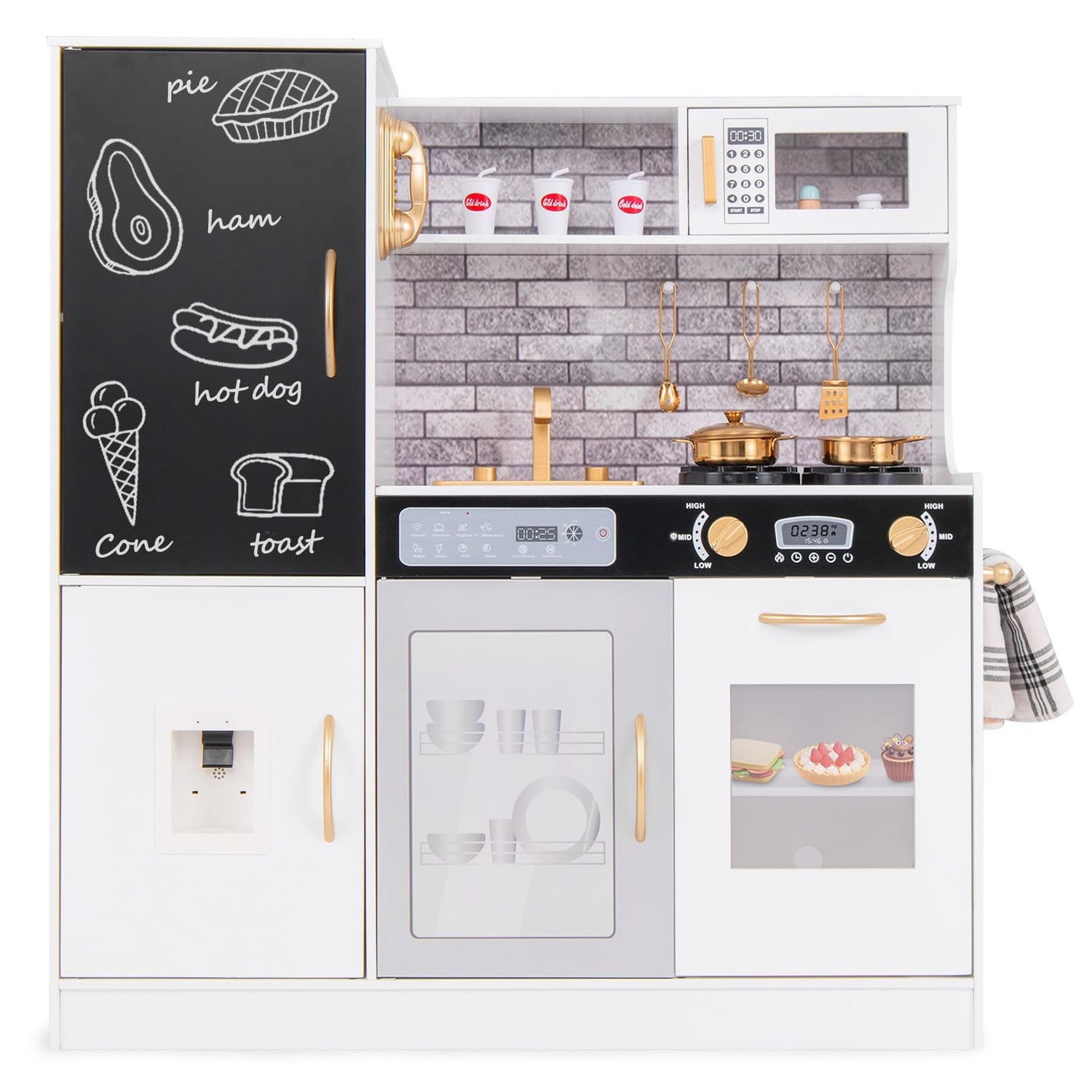 Play Kitchen Toy Set with Chalkboard and Real Sounds & Lights